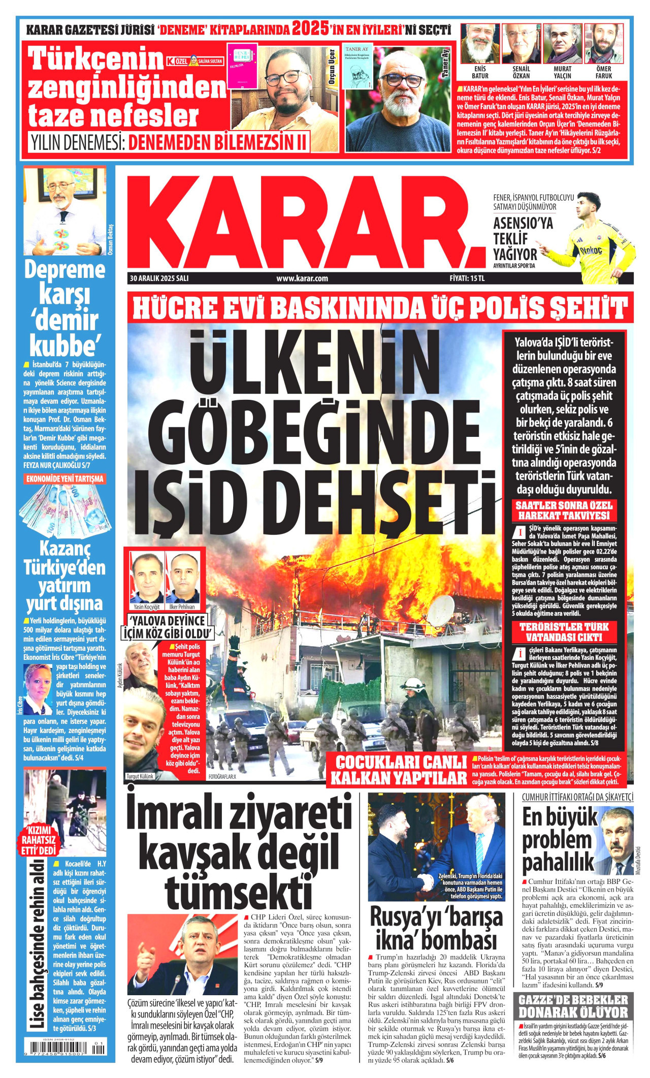 KARAR gazetesinin 30 Aralık 2025 tarihli birinci sayfası
