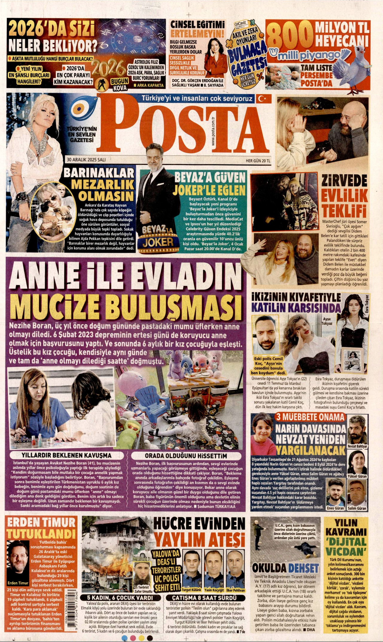 POSTA gazetesinin 30 Aralık 2025 tarihli birinci sayfası