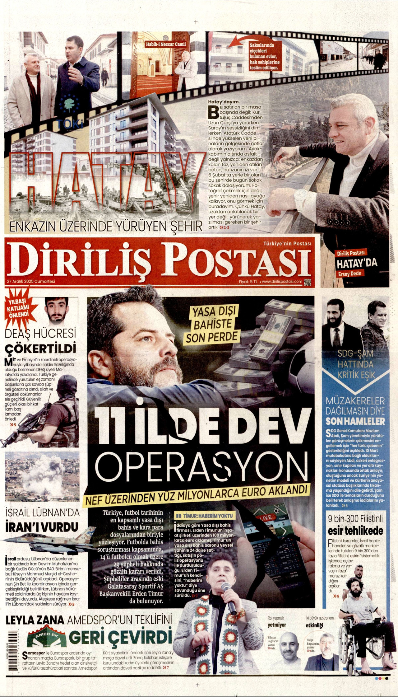DİRİLİŞ POSTASI gazetesinin 27 Aralık 2025 tarihli birinci sayfası