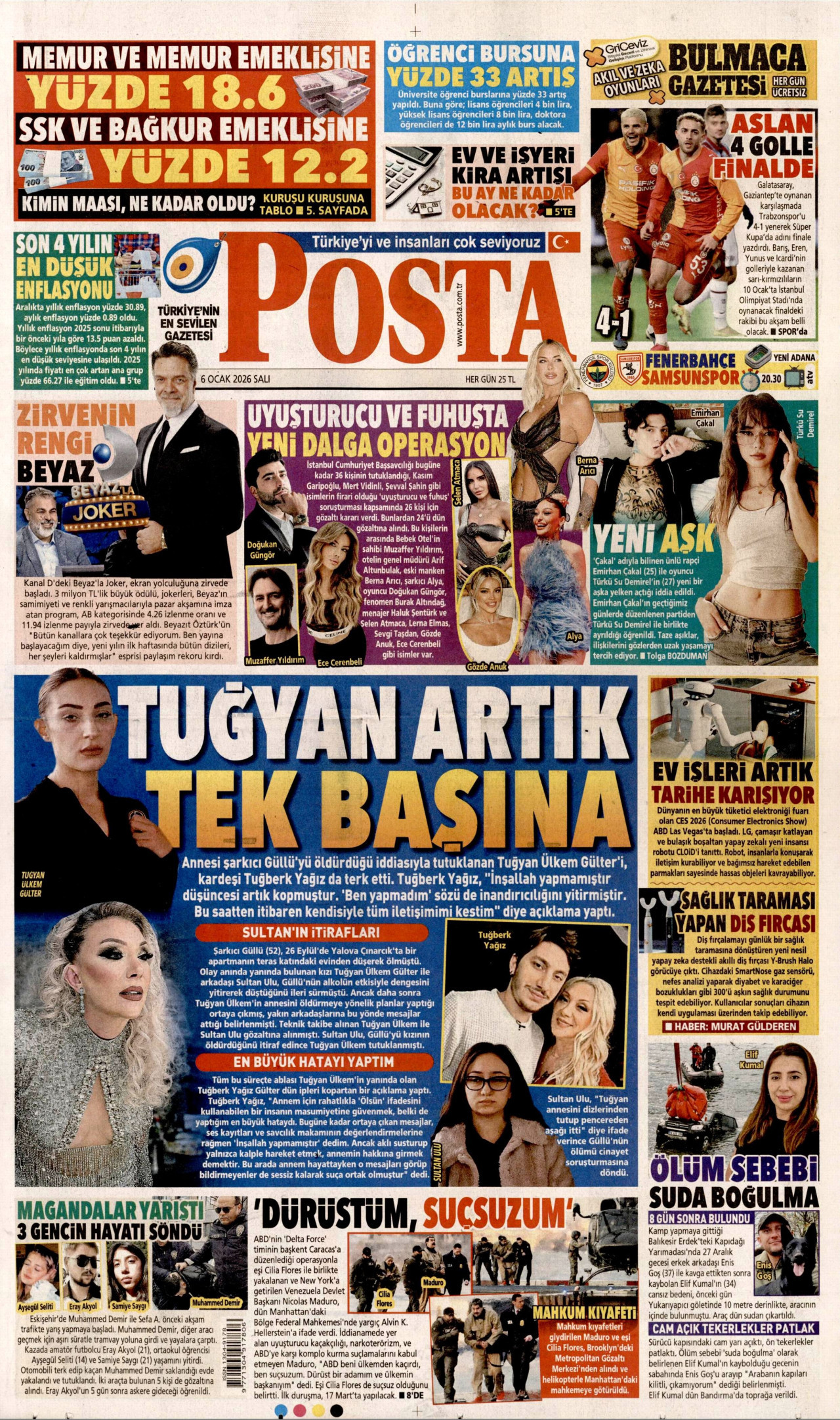 POSTA gazetesinin 6 Ocak 2026 tarihli birinci sayfası