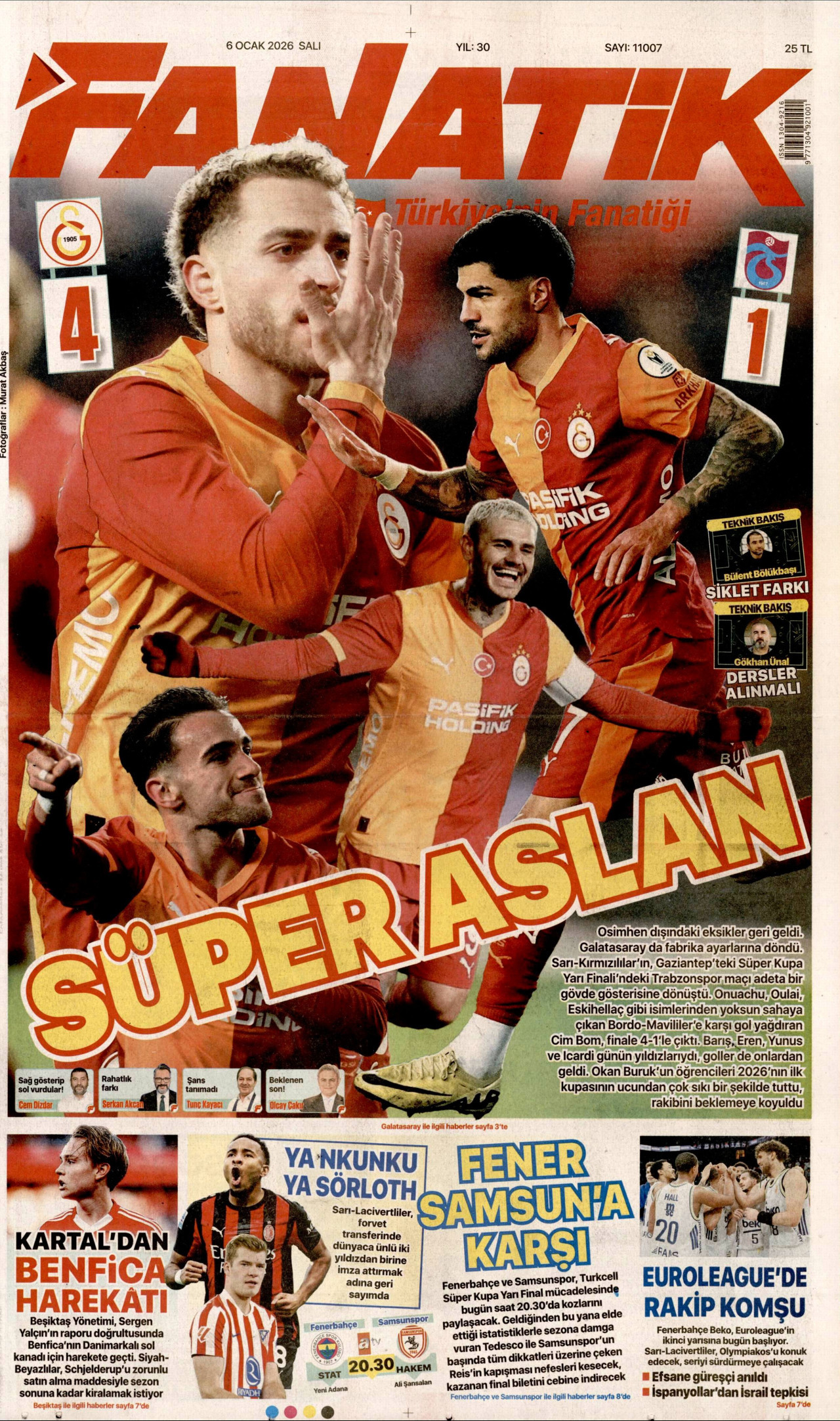 FANATİK gazetesinin 6 Ocak 2026 tarihli birinci sayfası