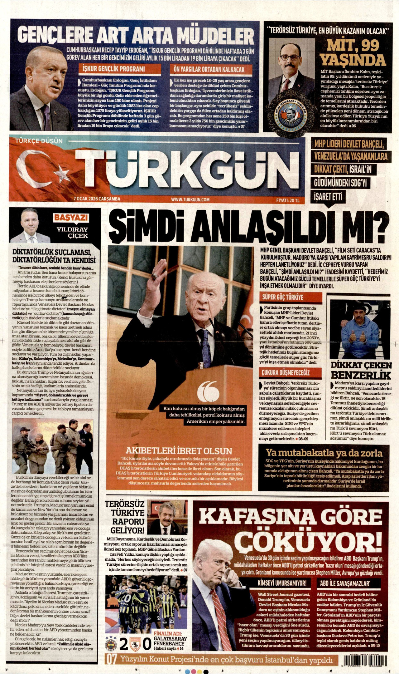 TÜRKGÜN gazetesinin 7 Ocak 2026 tarihli birinci sayfası