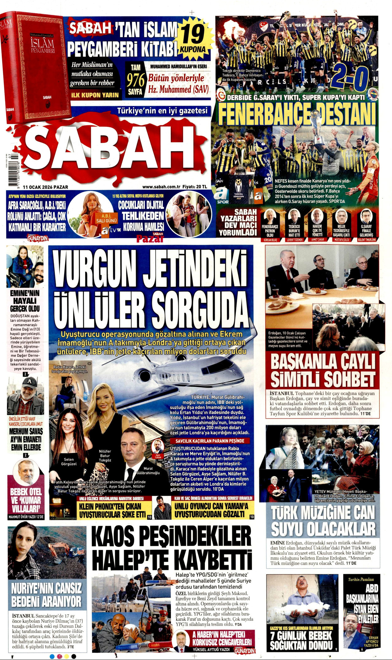 SABAH gazetesinin 11 Ocak 2026 tarihli birinci sayfası