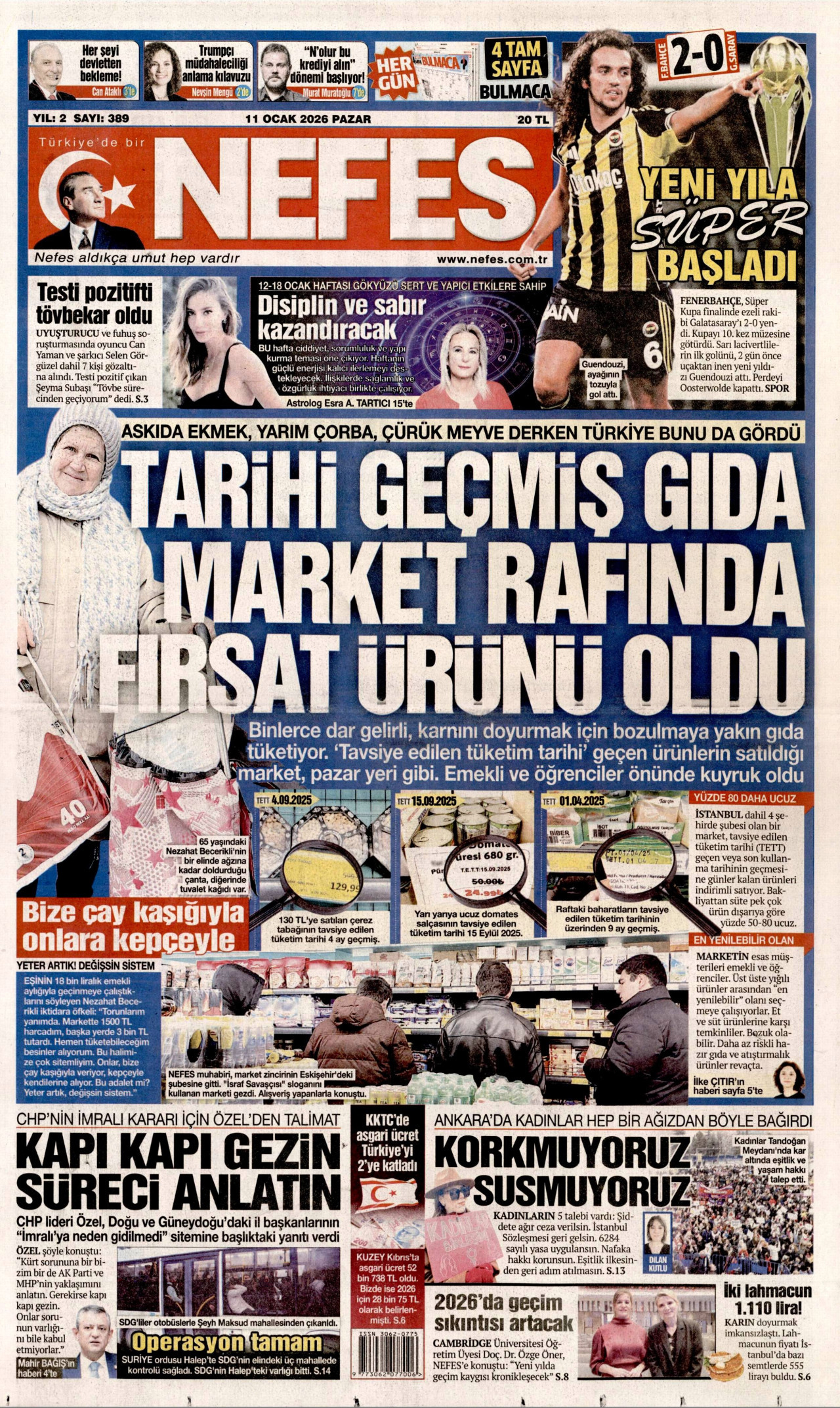 NEFES gazetesinin 11 Ocak 2026 tarihli birinci sayfası