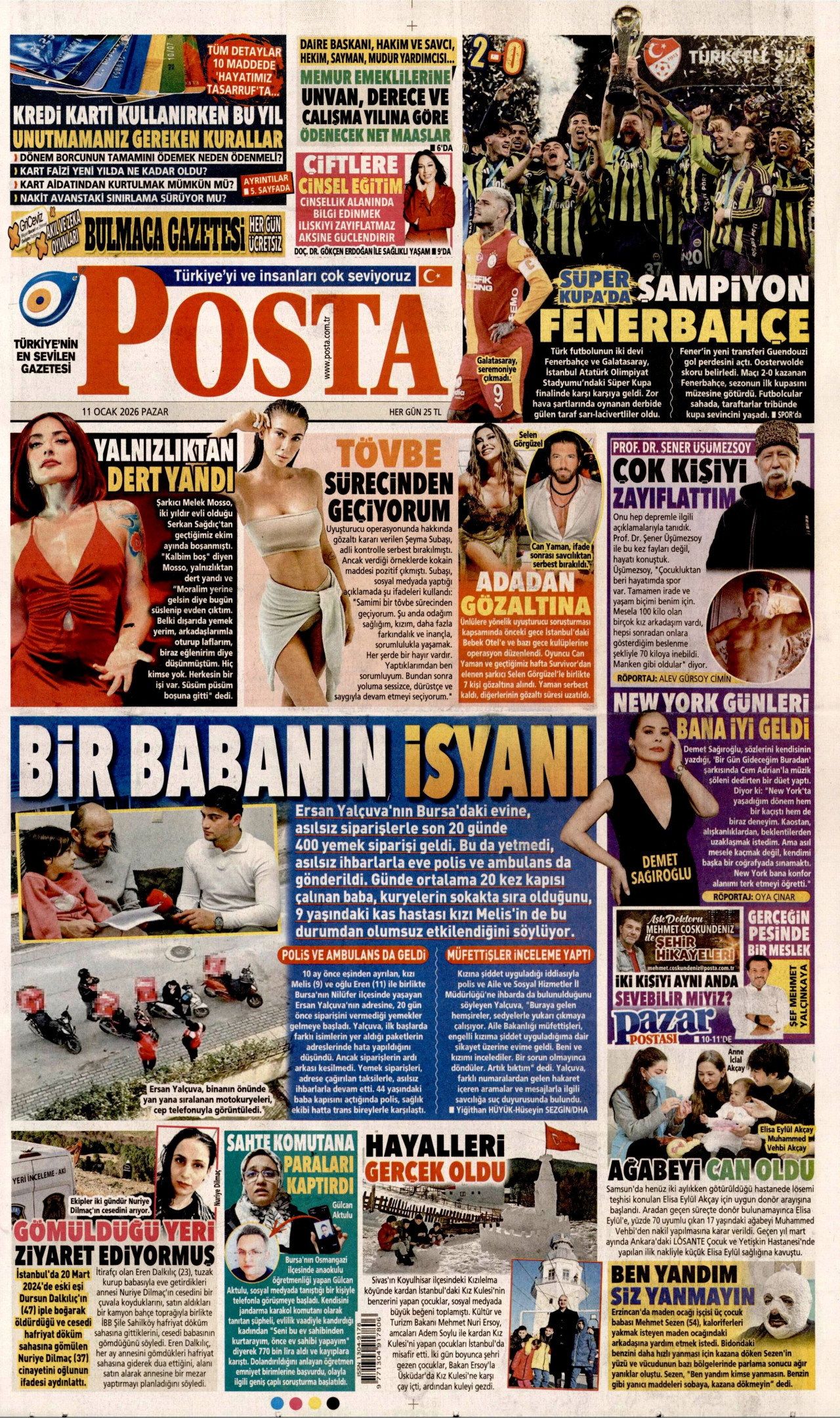 POSTA gazetesinin 11 Ocak 2026 tarihli birinci sayfası