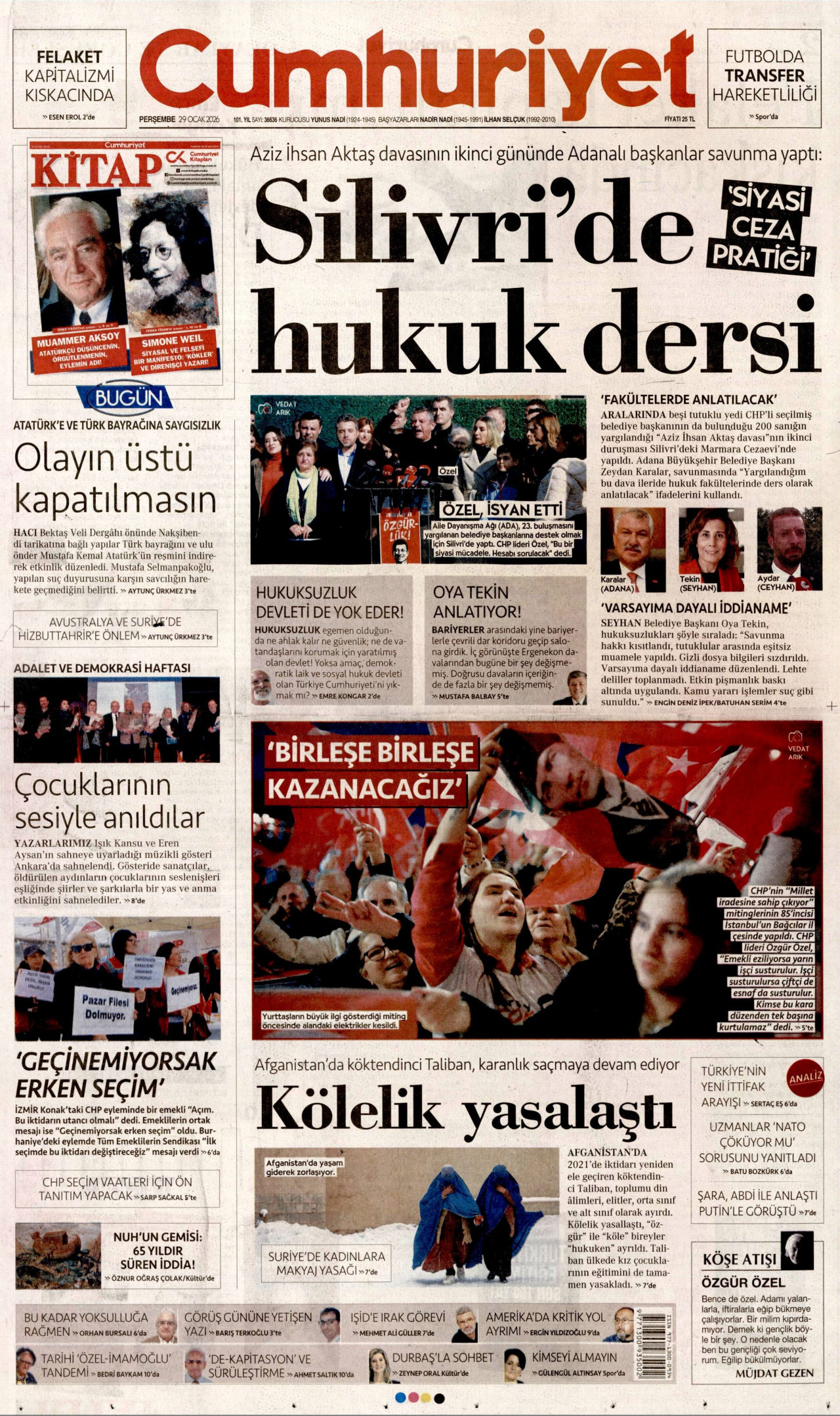 CUMHURİYET gazetesinin 29 Ocak 2026 tarihli birinci sayfası