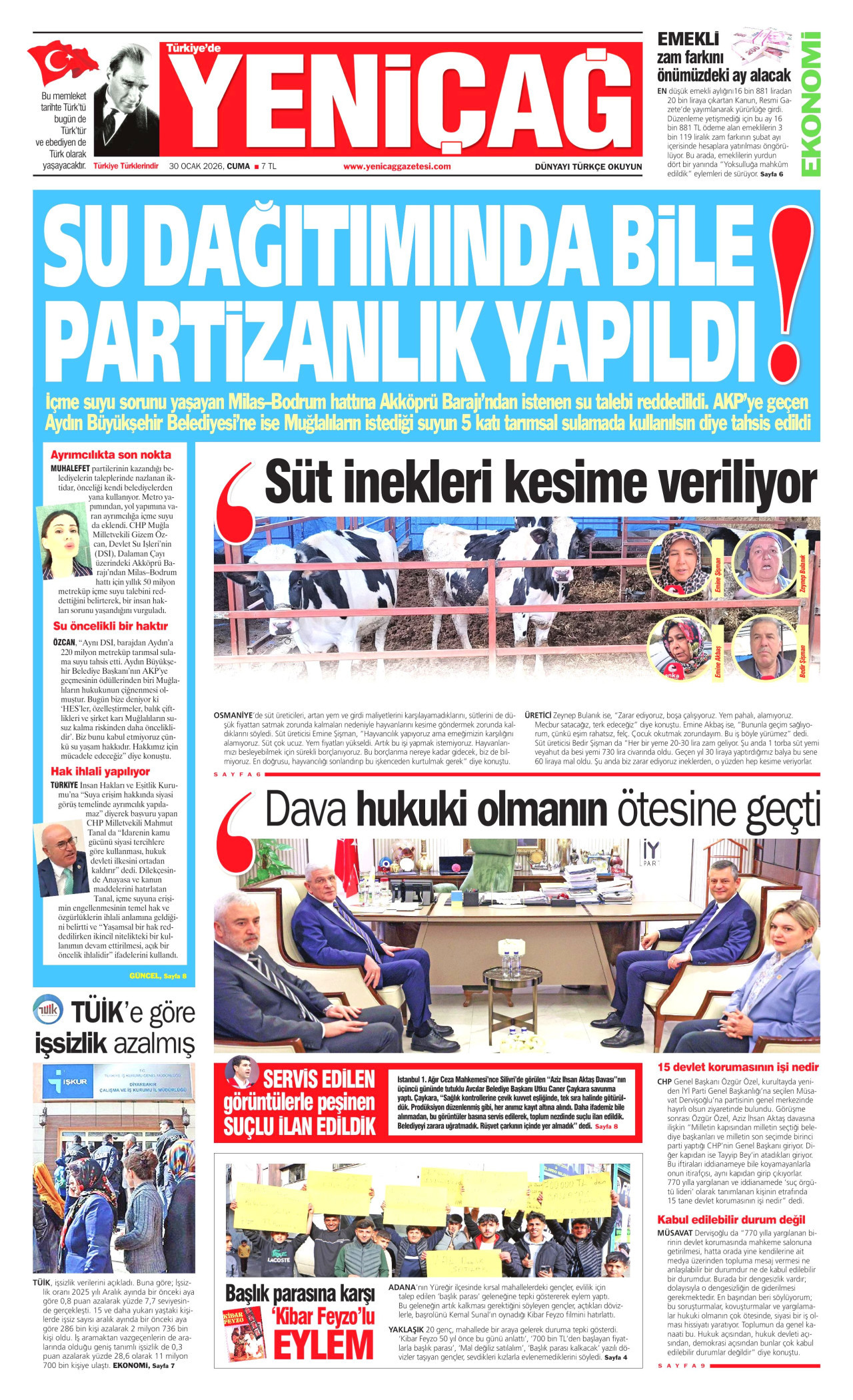 YENİÇAĞ gazetesinin 30 Ocak 2026 tarihli birinci sayfası