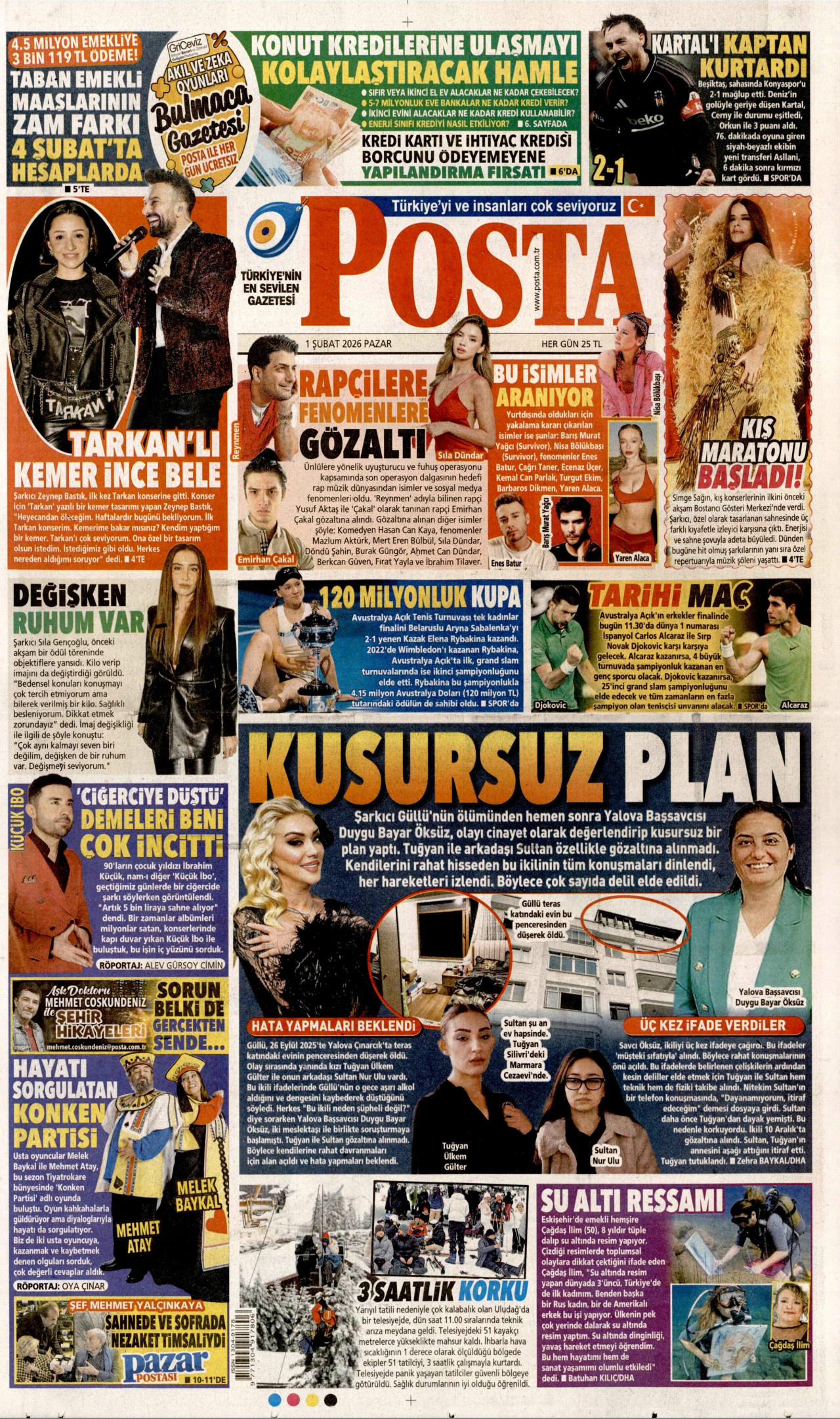 POSTA gazetesinin 1 Şubat 2026 tarihli birinci sayfası