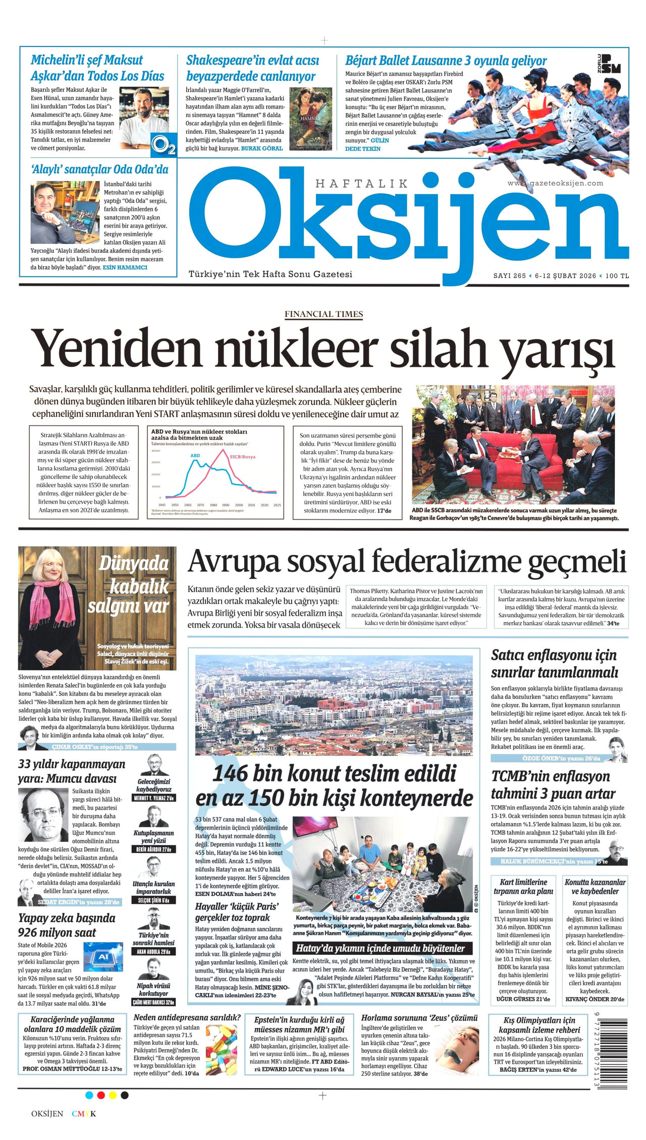 OKSİJEN gazetesinin 6 Şubat 2026 tarihli birinci sayfası