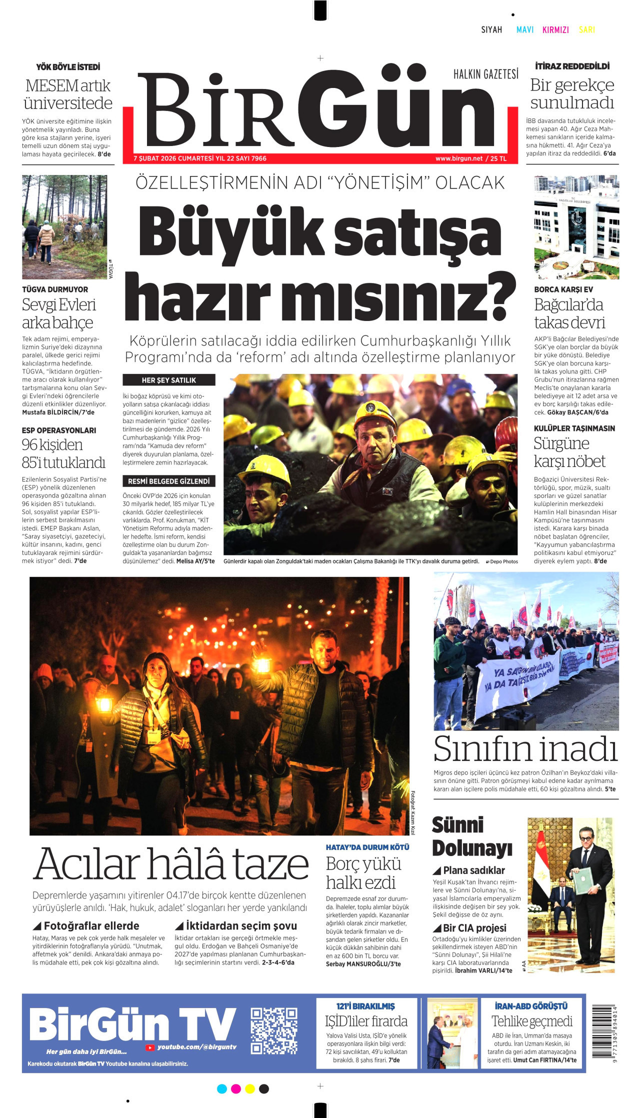 BİRGÜN gazetesinin 7 Şubat 2026 tarihli birinci sayfası