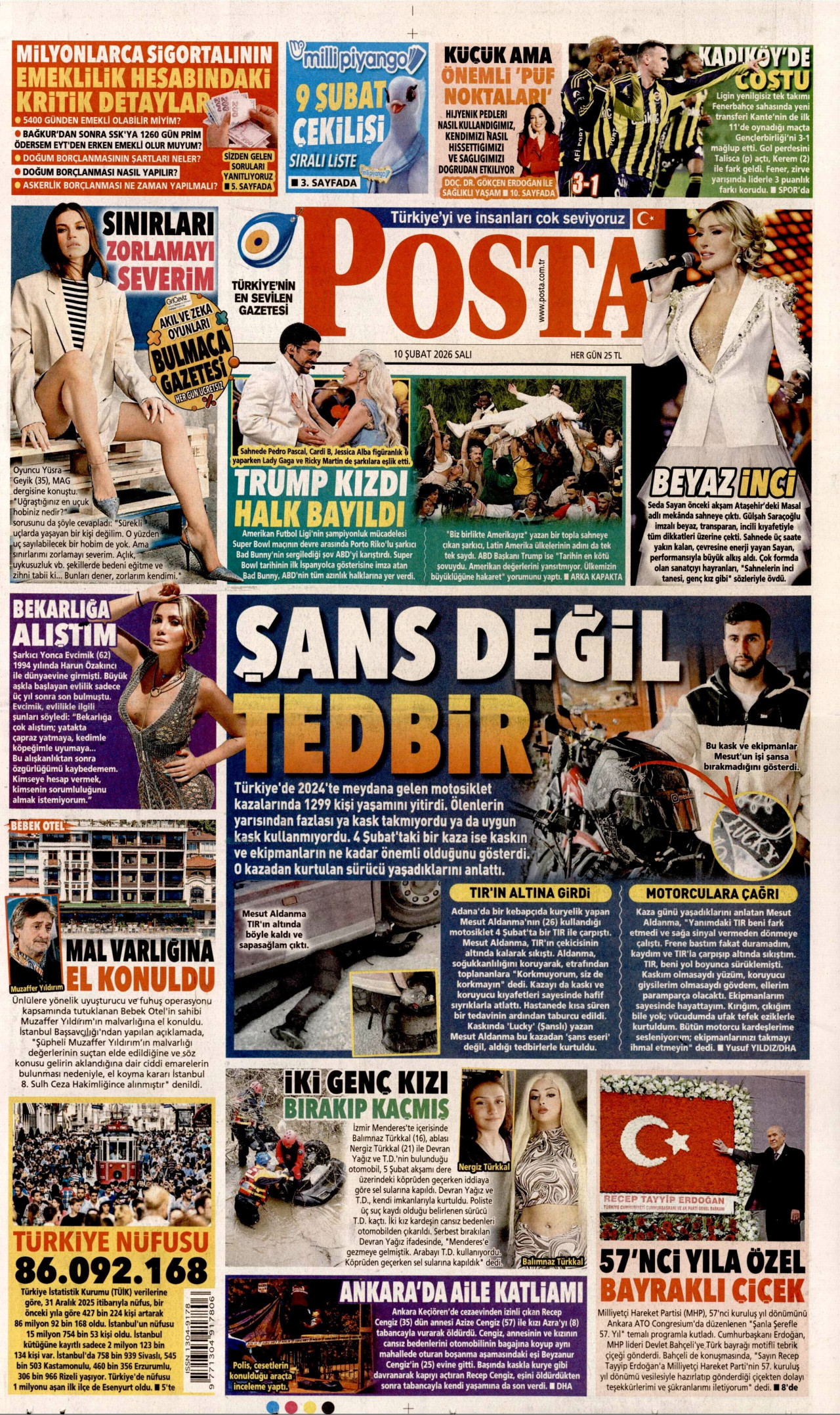 POSTA gazetesinin 10 Şubat 2026 tarihli birinci sayfası