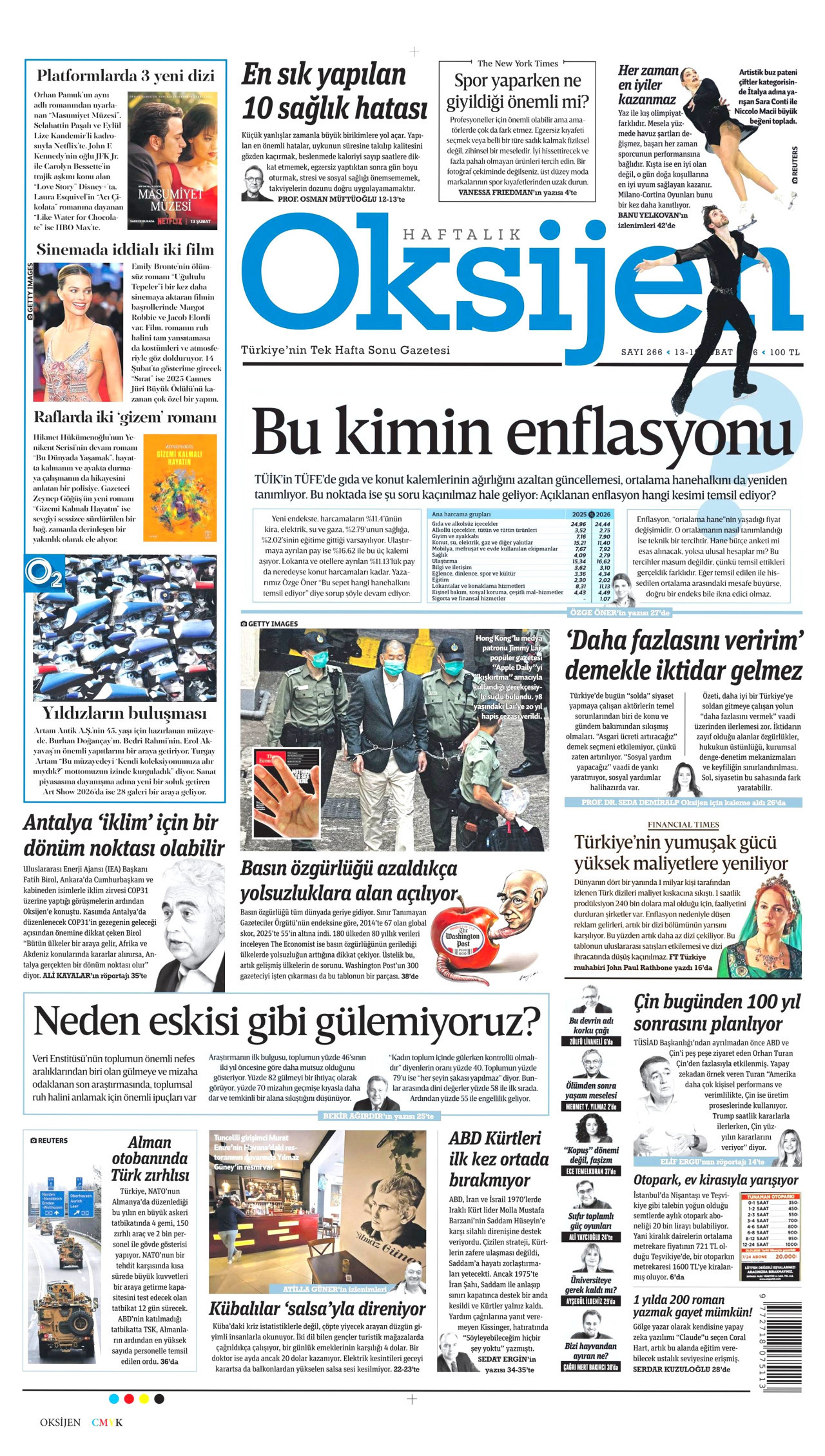 OKSİJEN gazetesinin 13 Şubat 2026 tarihli birinci sayfası