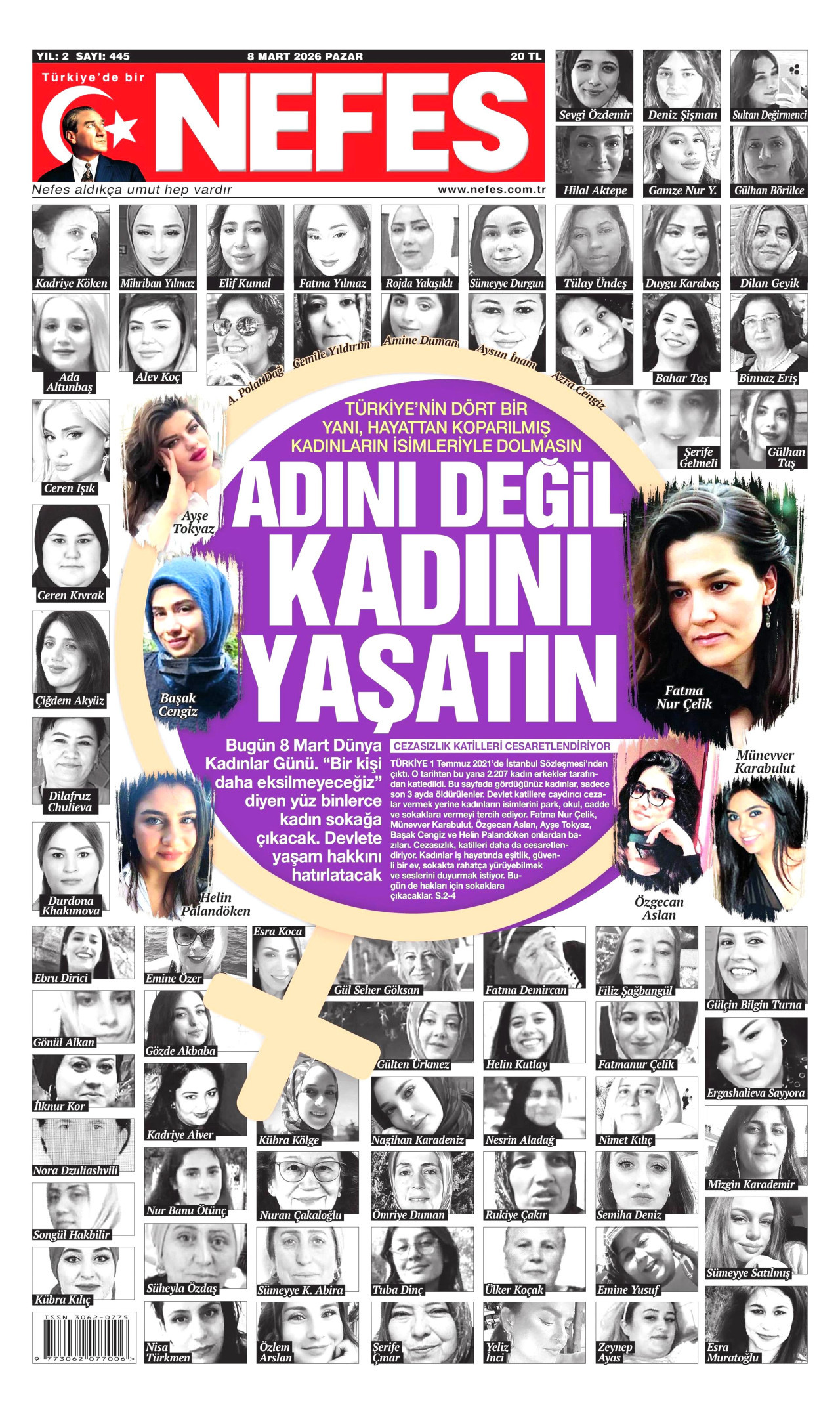 NEFES gazetesinin 8 Mart 2026 tarihli birinci sayfası