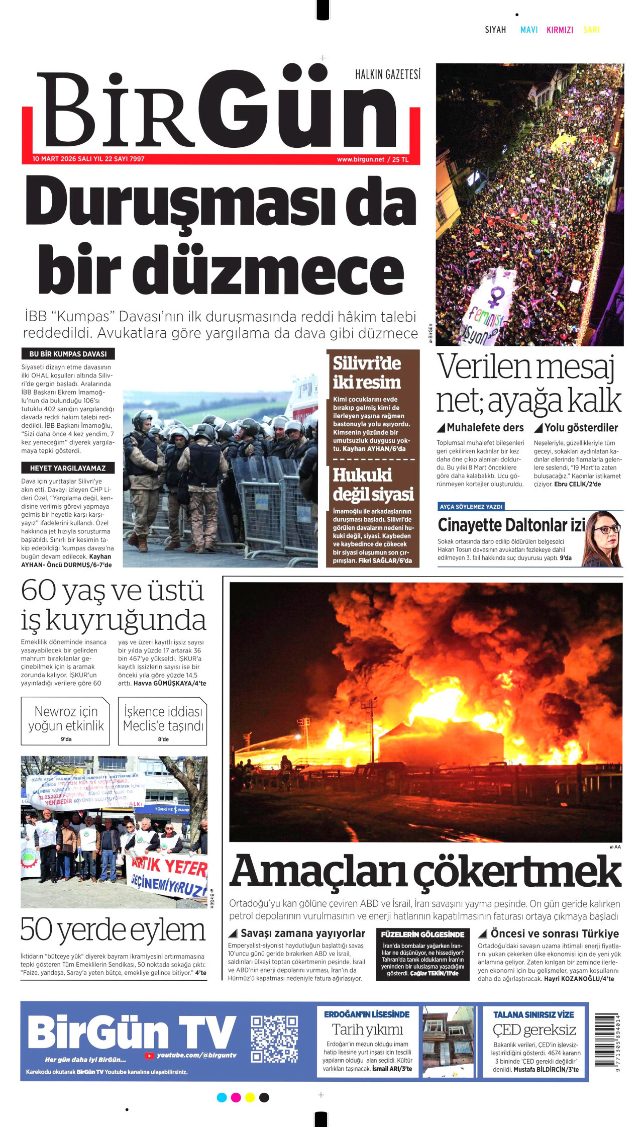 BİRGÜN gazetesinin 10 Mart 2026 tarihli birinci sayfası