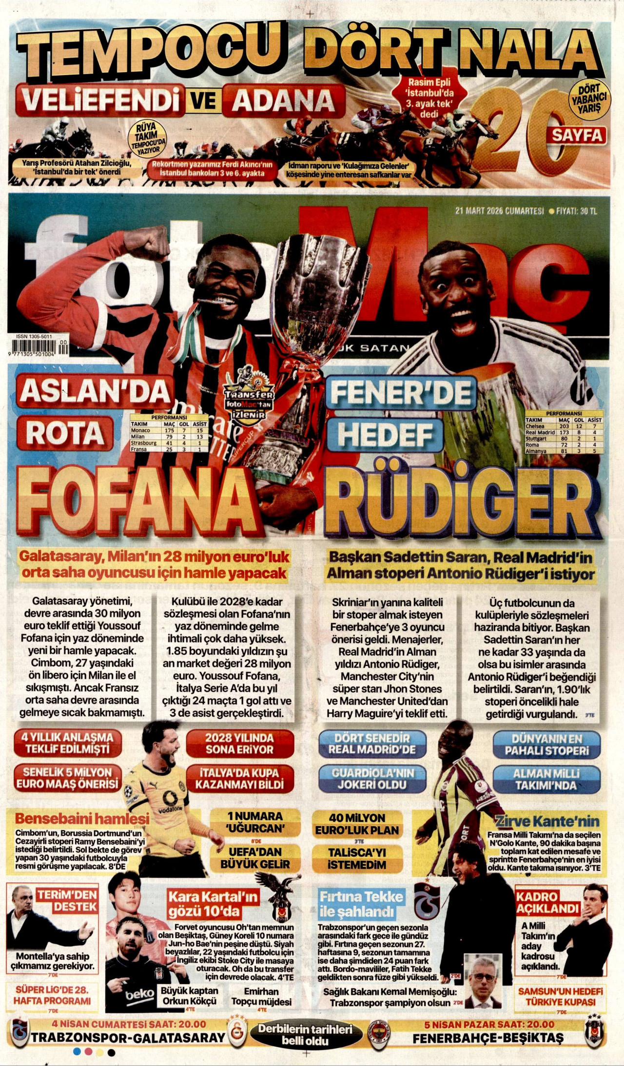FOTOMAÇ gazetesinin 21 Mart 2026 tarihli birinci sayfası