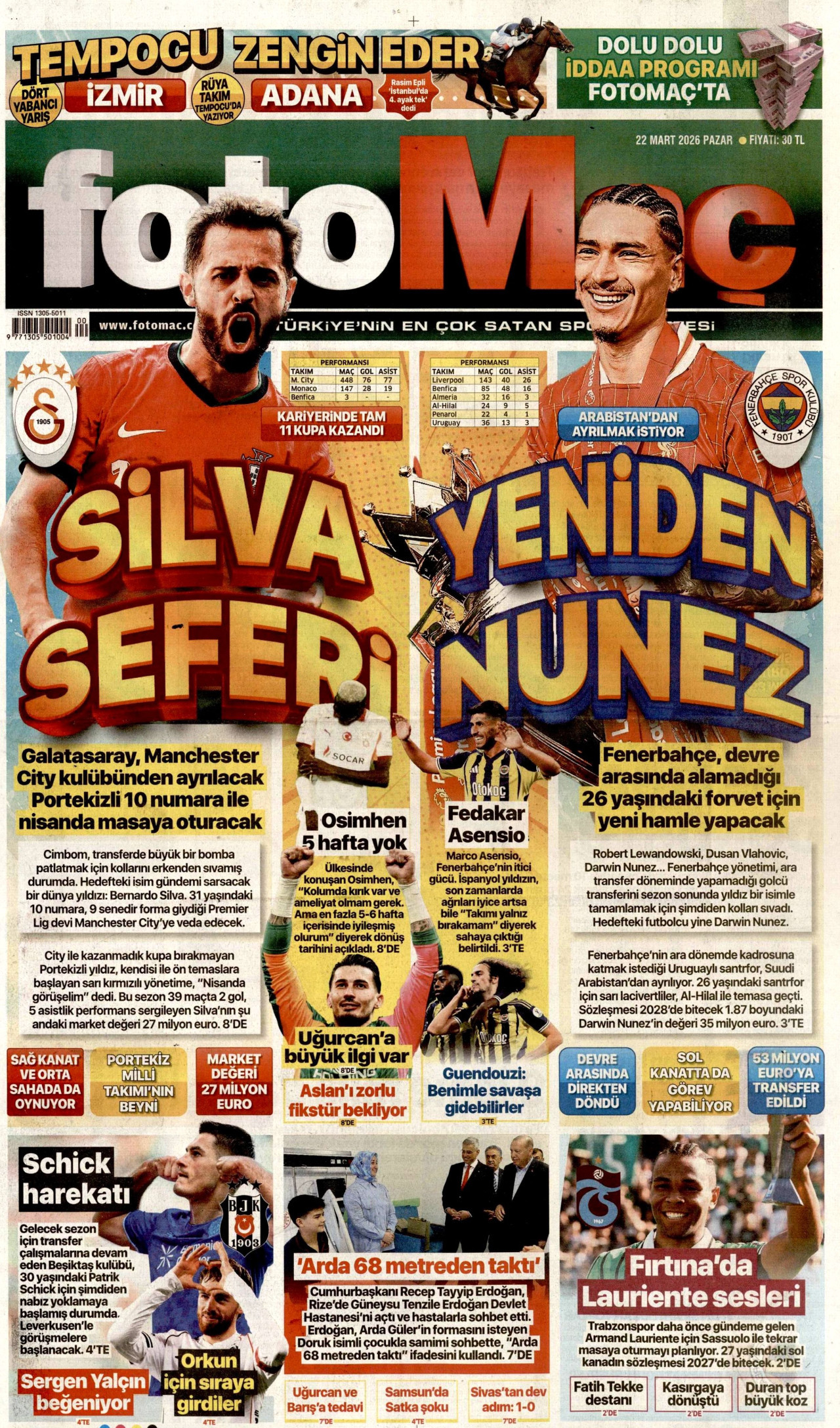FOTOMAÇ gazetesinin 22 Mart 2026 tarihli birinci sayfası