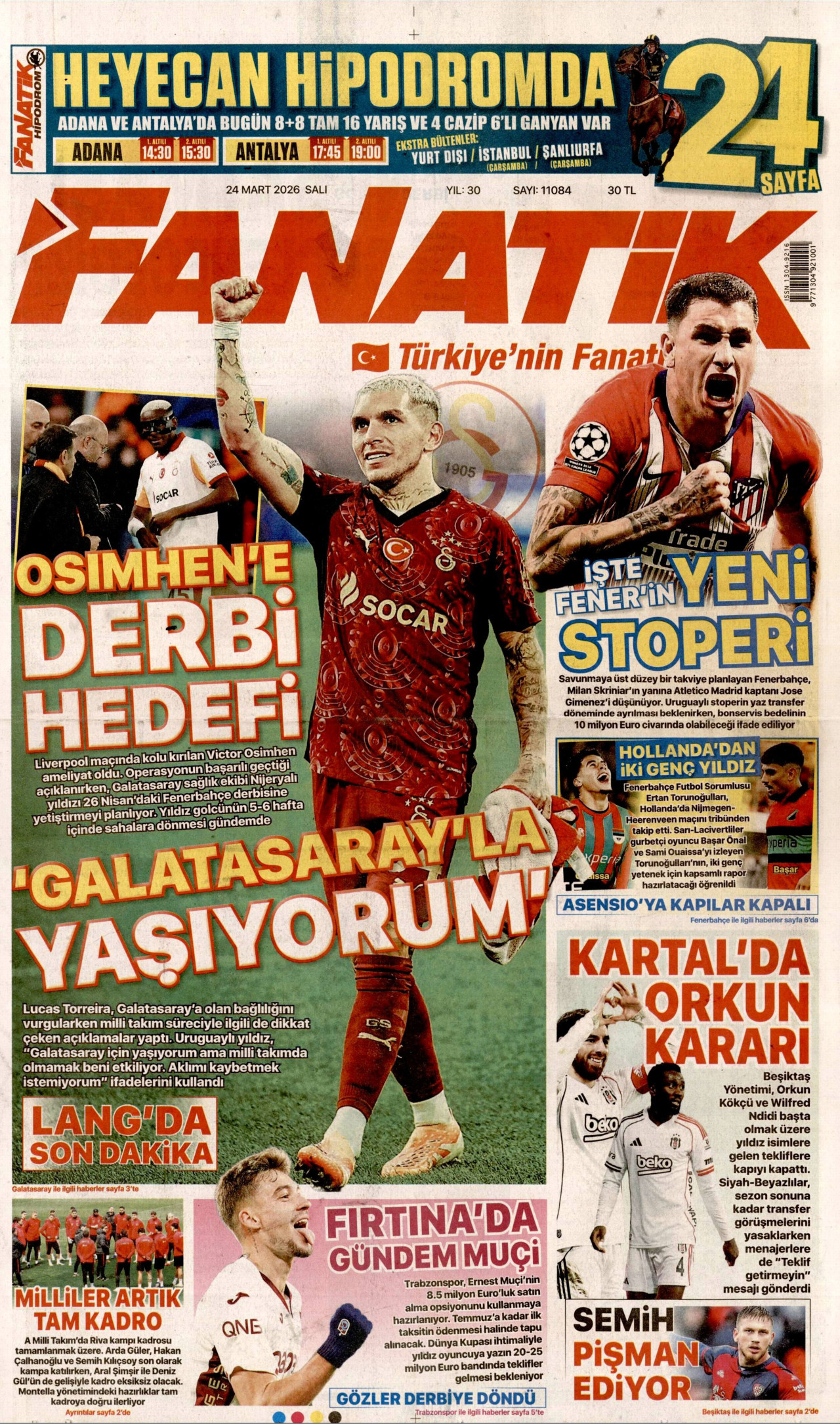 FANATİK gazetesinin 24 Mart 2026 tarihli birinci sayfası