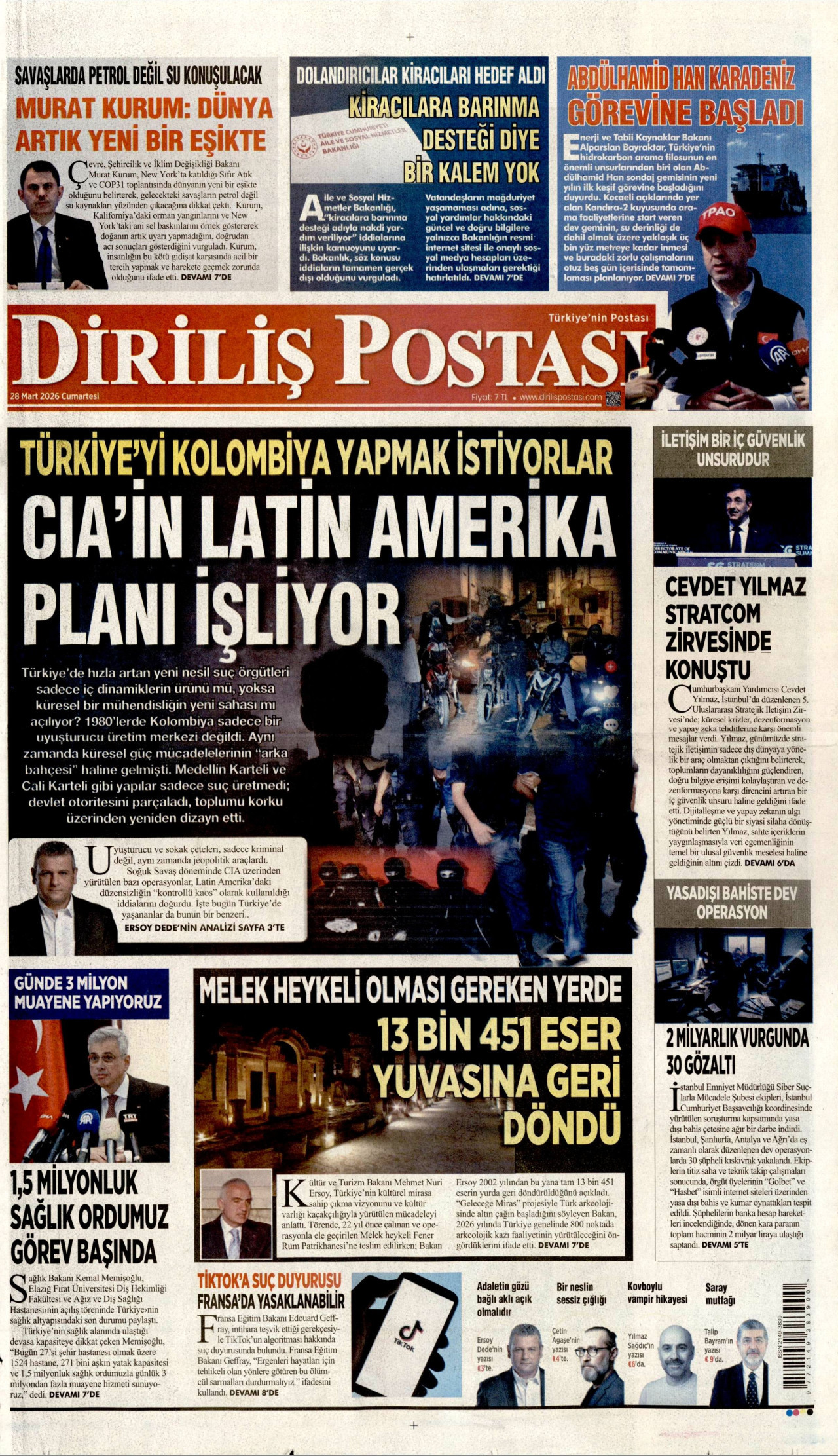 DİRİLİŞ POSTASI gazetesinin 28 Mart 2026 tarihli birinci sayfası