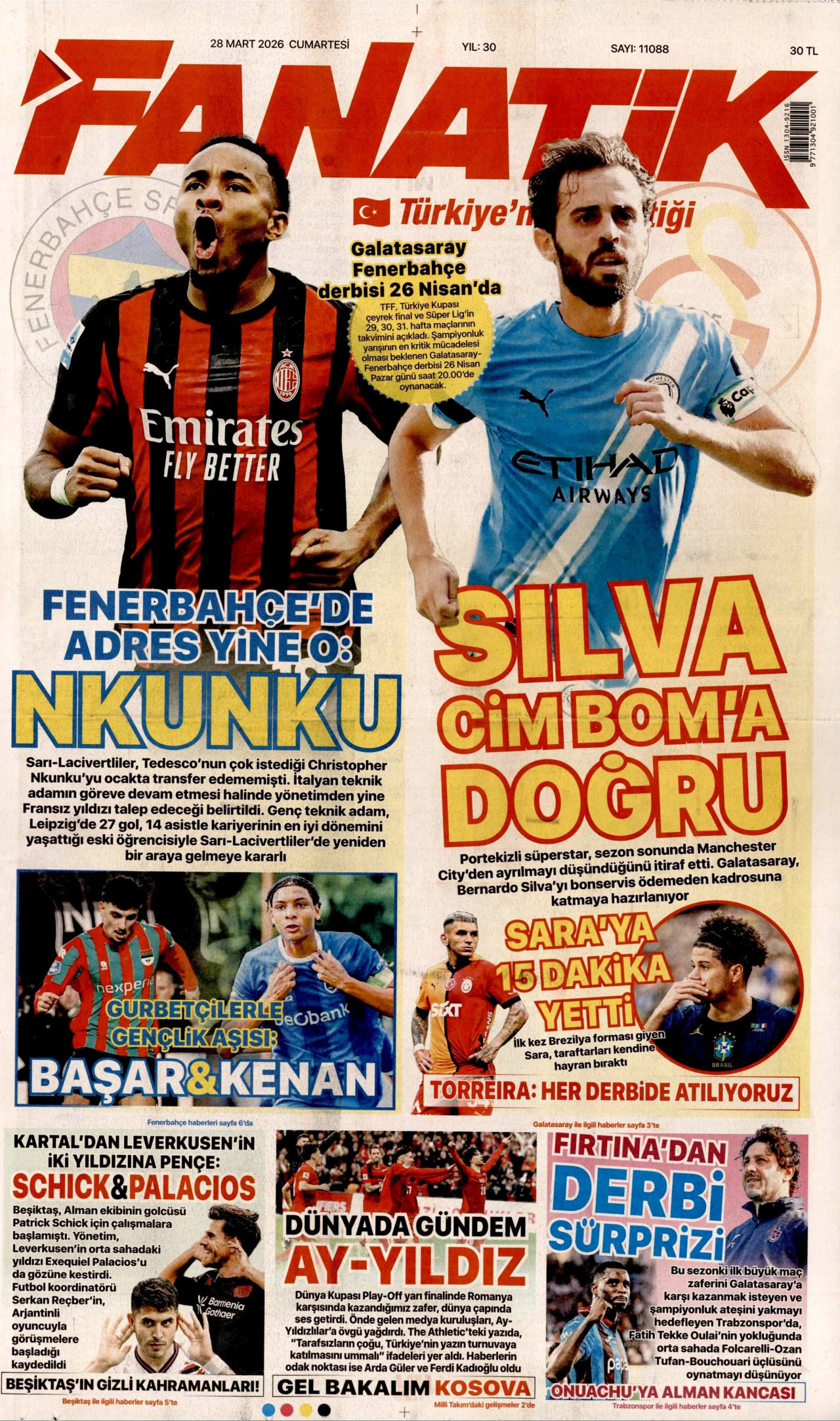 FANATİK gazetesinin 28 Mart 2026 tarihli birinci sayfası