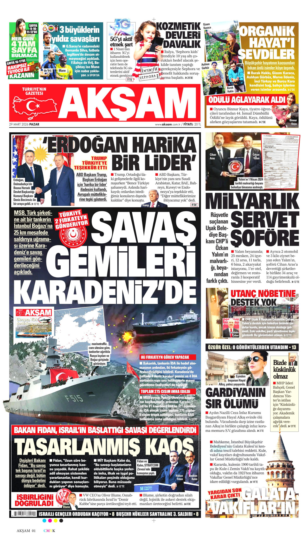 AKŞAM gazetesinin 29 Mart 2026 tarihli birinci sayfası