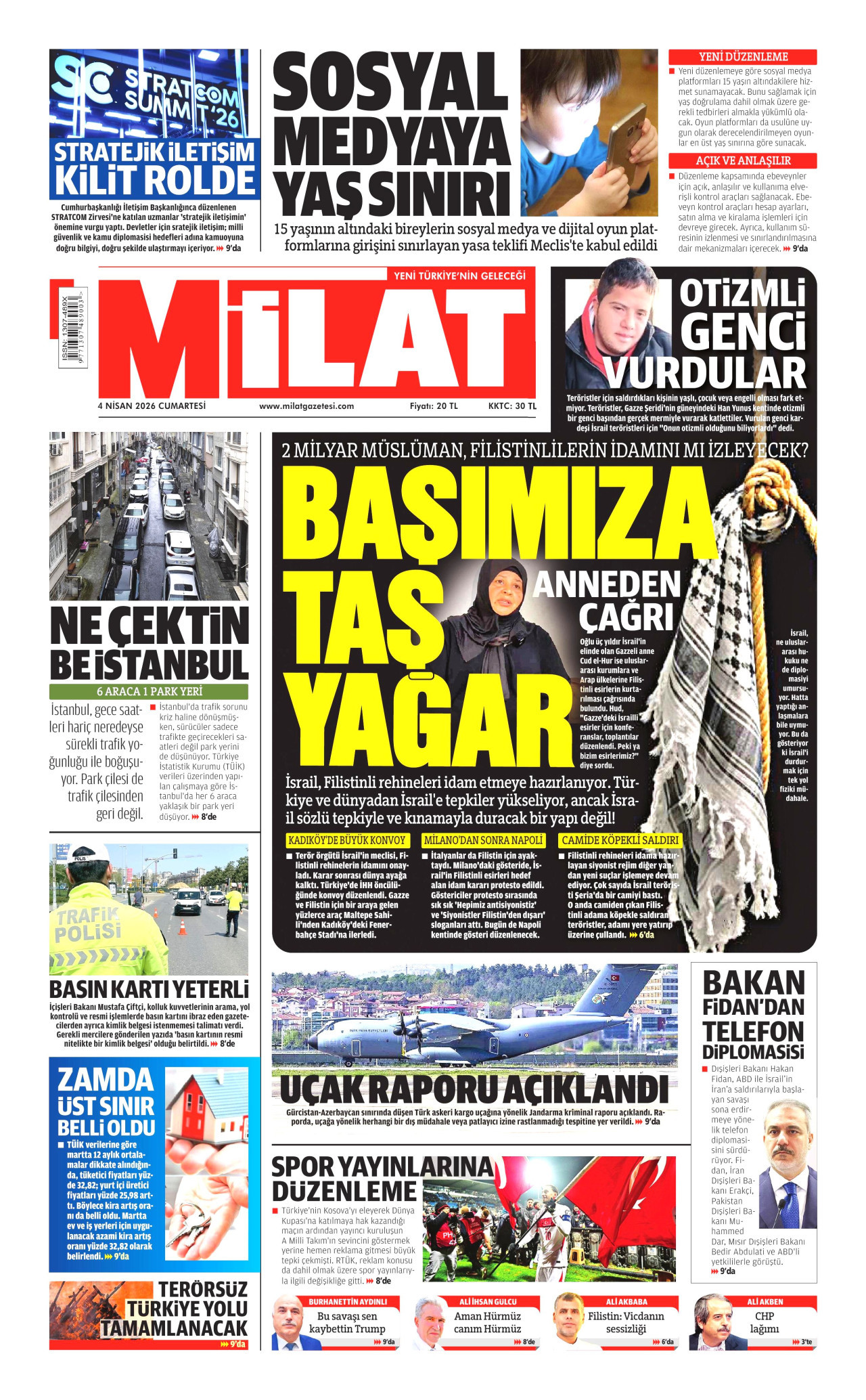 MİLAT gazetesinin 4 Nisan 2026 tarihli birinci sayfası