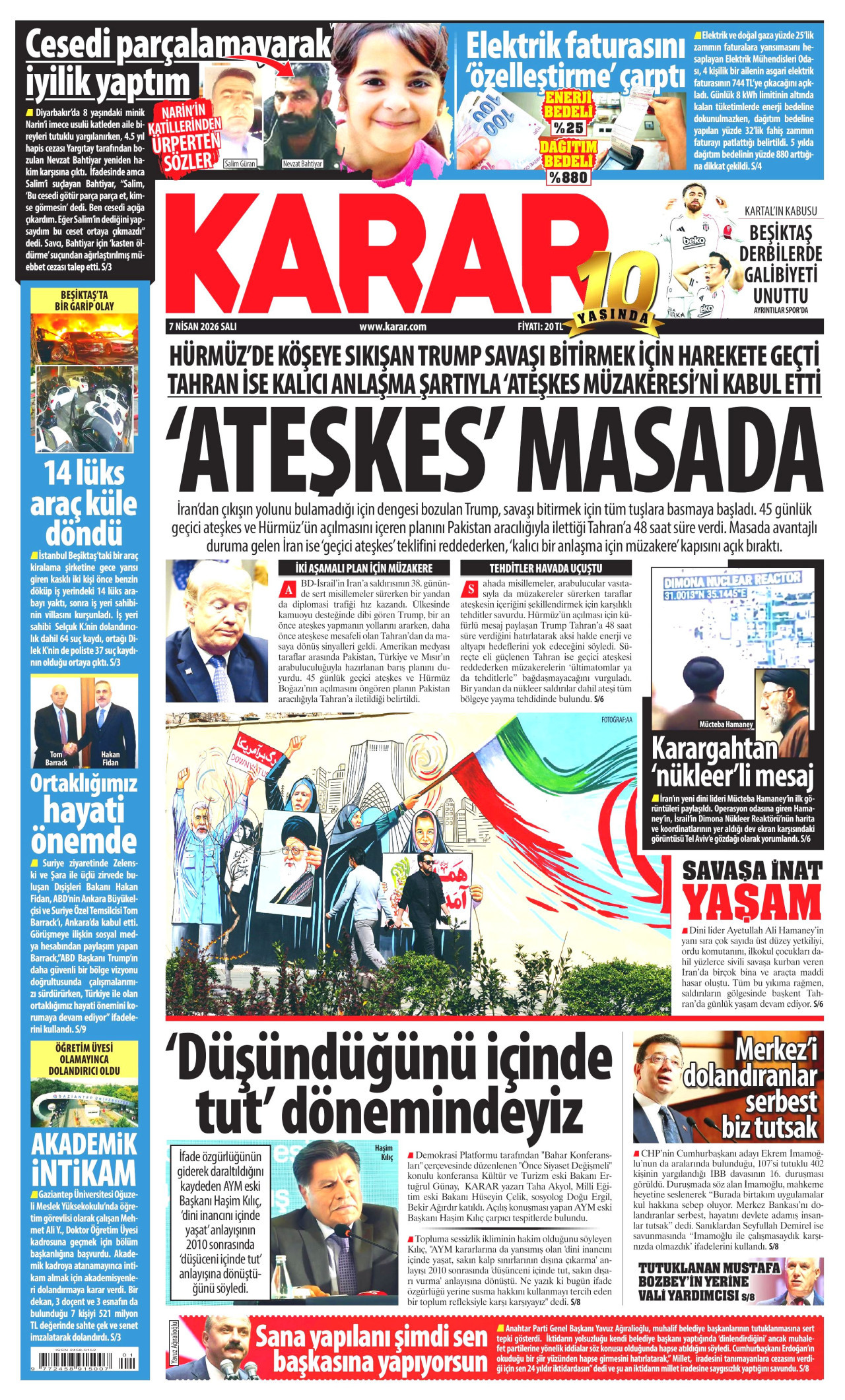 KARAR gazetesinin 7 Nisan 2026 tarihli birinci sayfası