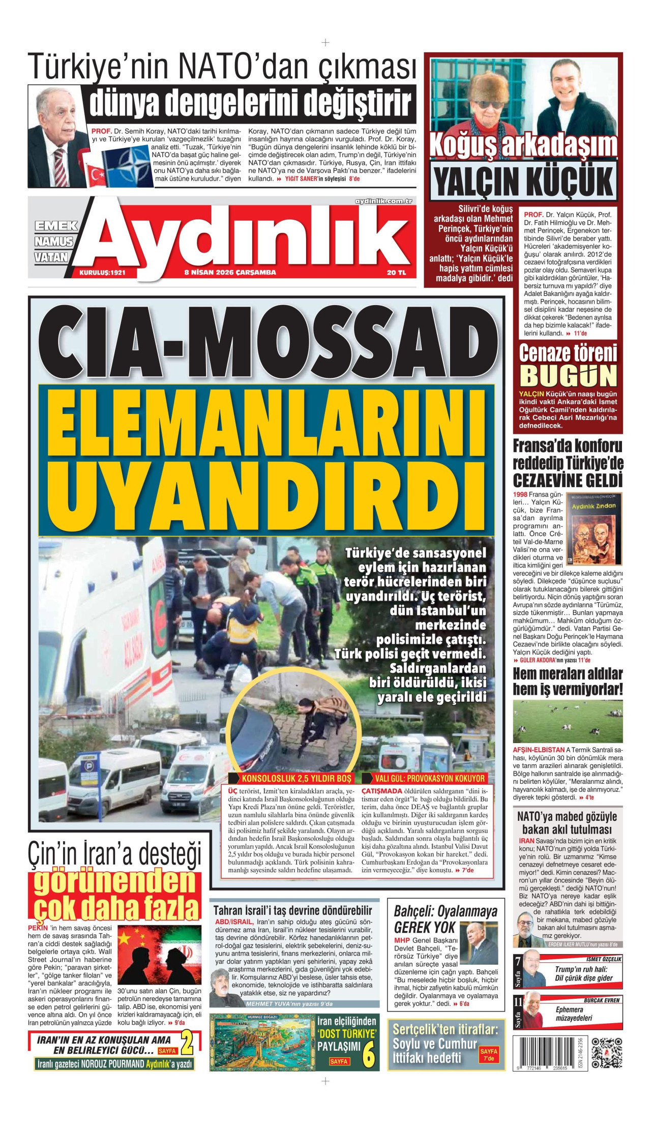 AYDINLIK GAZETESİ gazetesinin 8 Nisan 2026 tarihli birinci sayfası