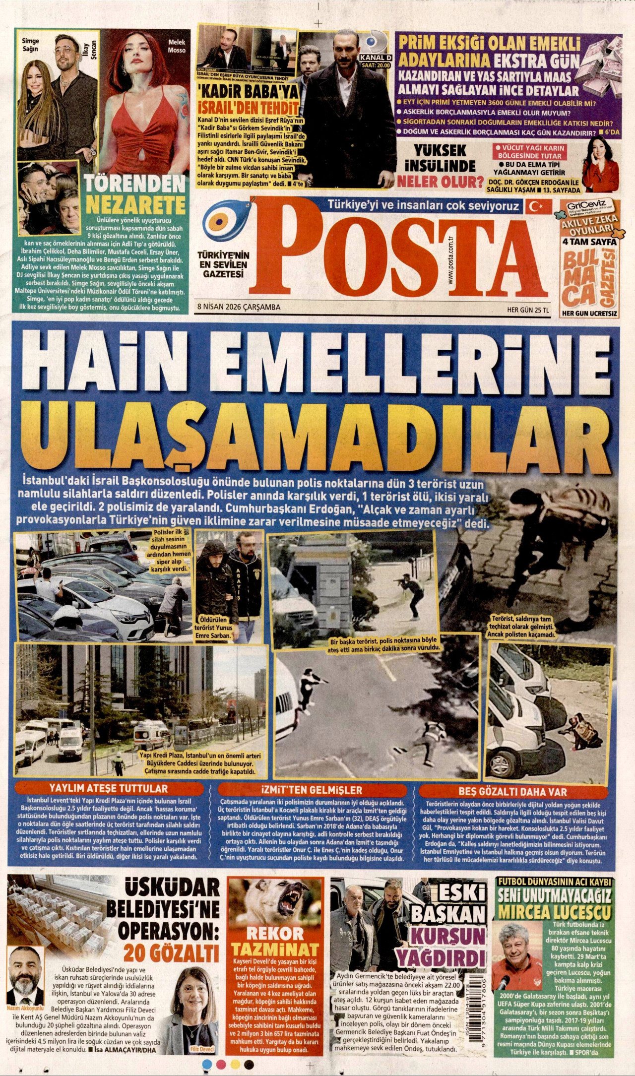 POSTA gazetesinin 8 Nisan 2026 tarihli birinci sayfası