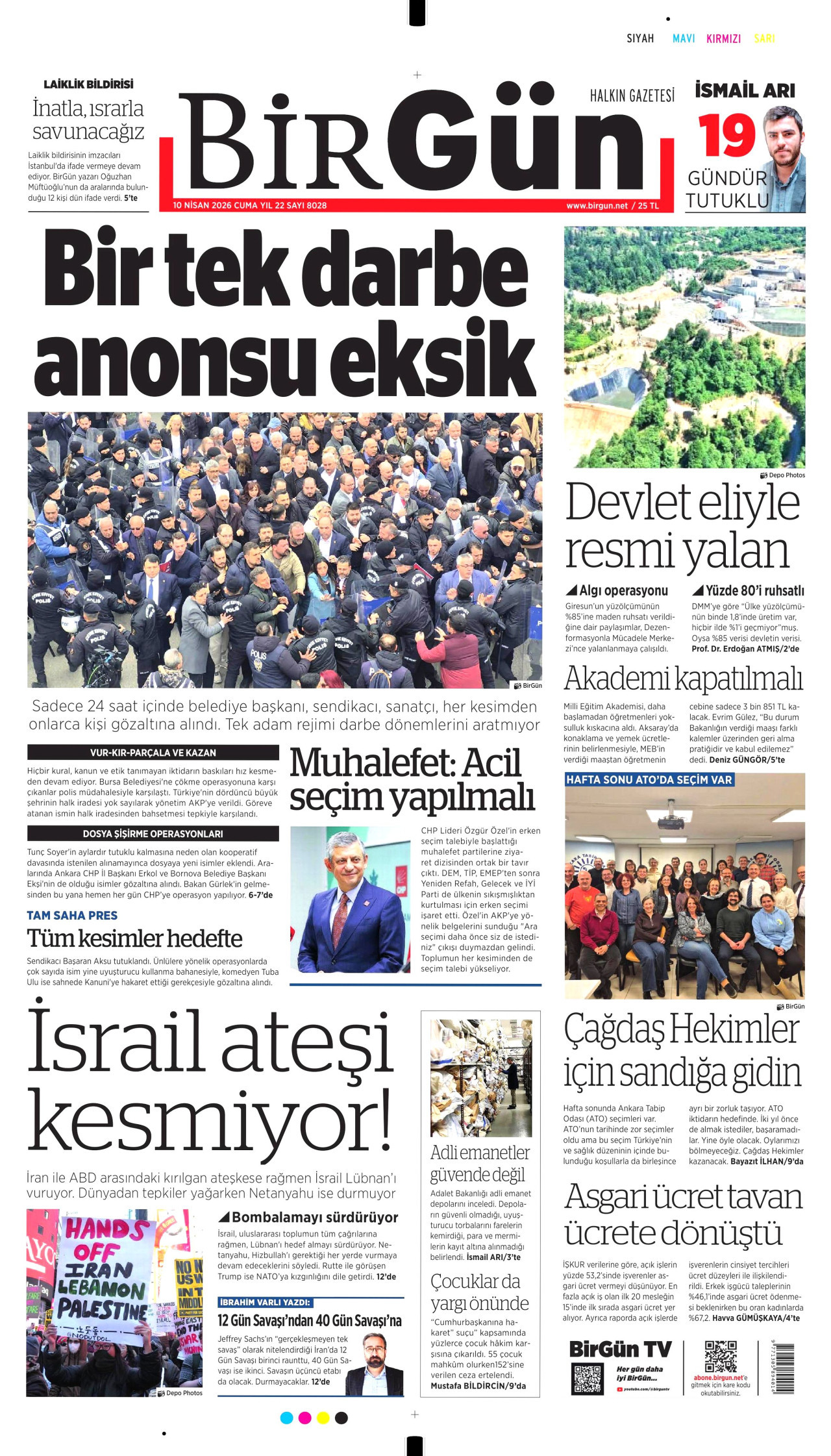 BİRGÜN gazetesinin 10 Nisan 2026 tarihli birinci sayfası