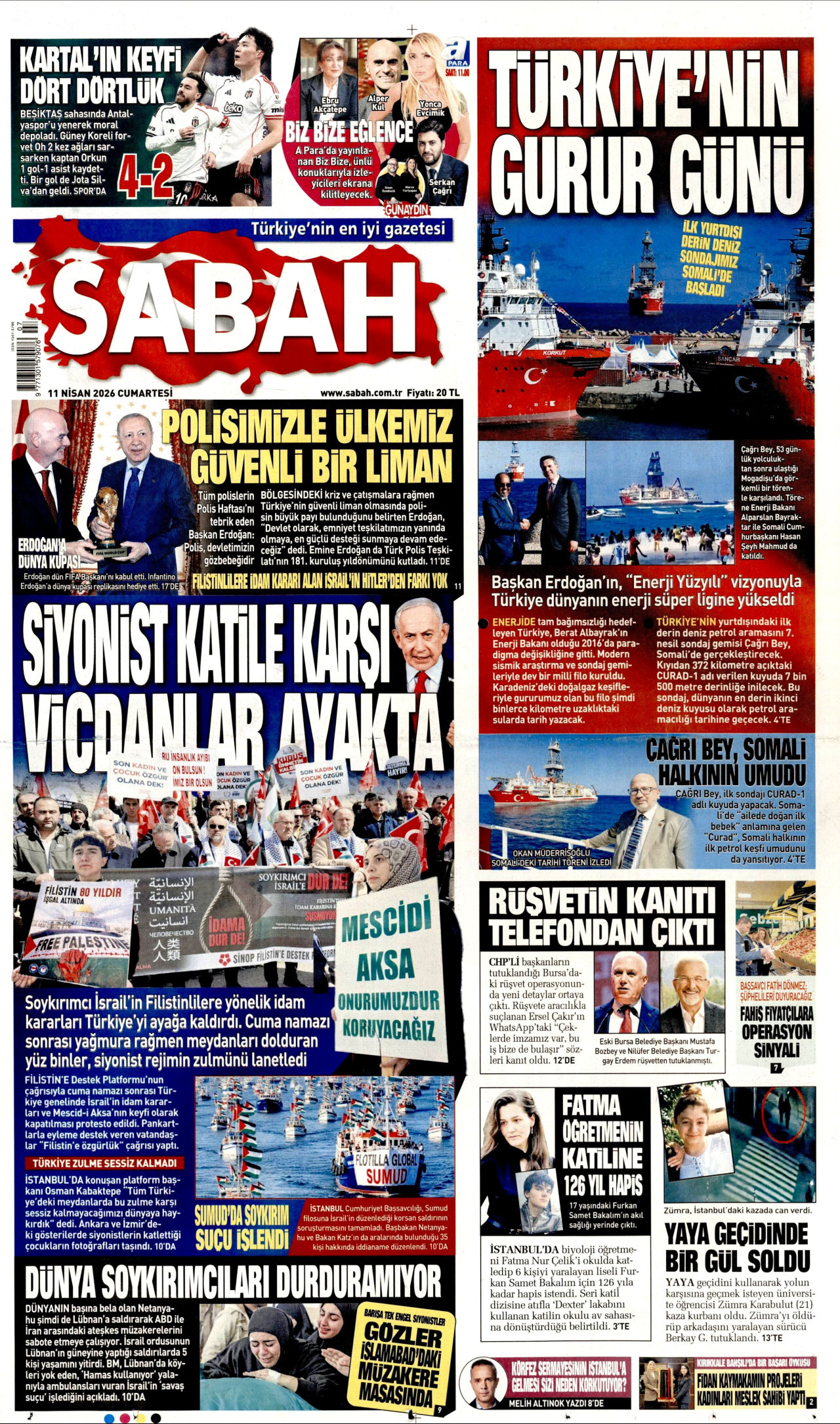 SABAH gazetesinin 11 Nisan 2026 tarihli birinci sayfası