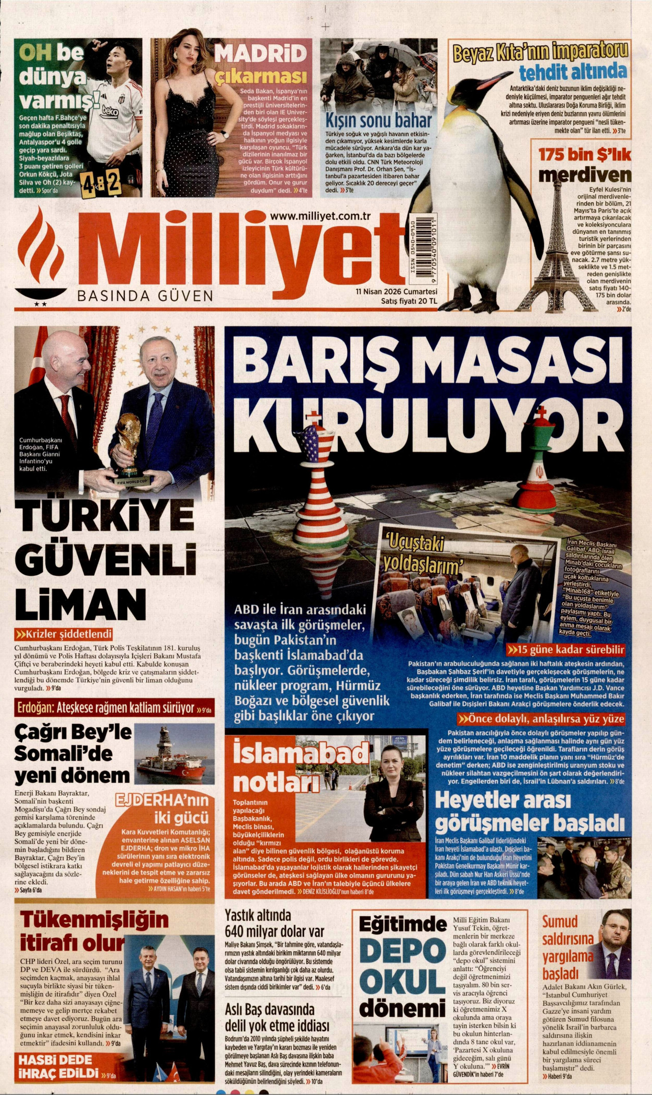 MİLLİYET gazetesinin 11 Nisan 2026 tarihli birinci sayfası