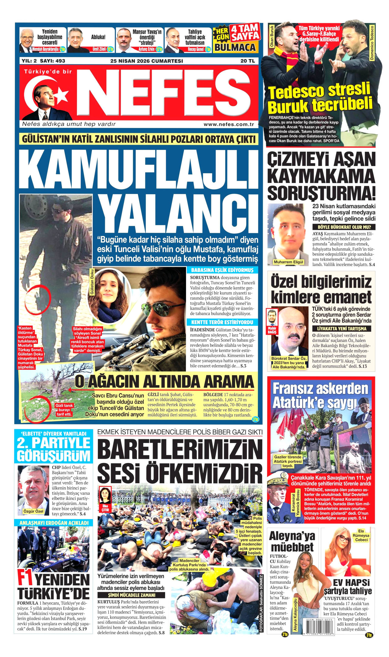 NEFES gazetesinin 25 Nisan 2026 tarihli birinci sayfası