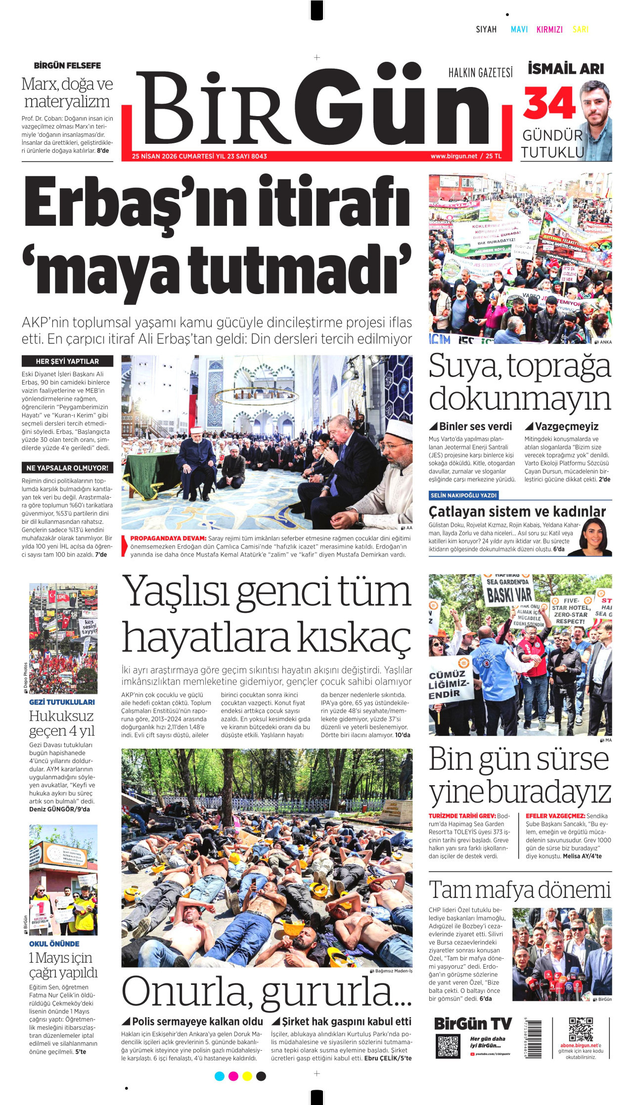 BİRGÜN gazetesinin 25 Nisan 2026 tarihli birinci sayfası