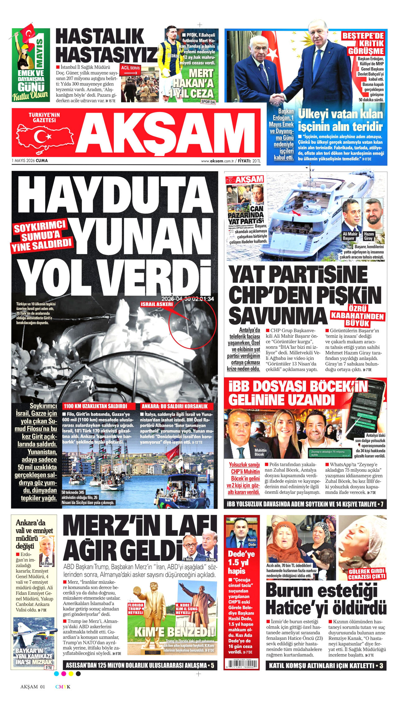 AKŞAM gazetesinin 1 Mayıs 2026 tarihli birinci sayfası