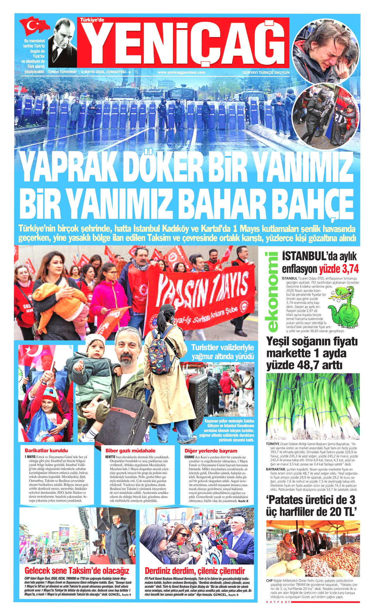 YENİÇAĞ gazetesinin 2 Mayıs 2026 tarihli birinci sayfası