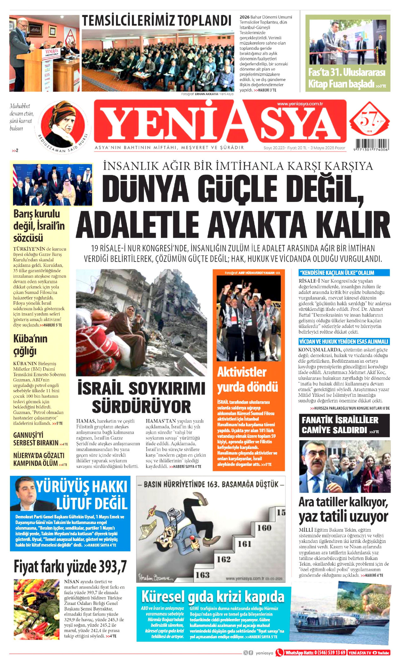 YENİ ASYA gazetesinin 3 Mayıs 2026 tarihli birinci sayfası
