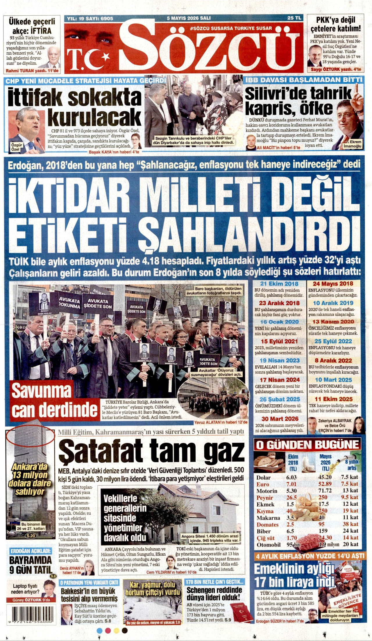SÖZCÜ gazetesinin 5 Mayıs 2026 tarihli birinci sayfası