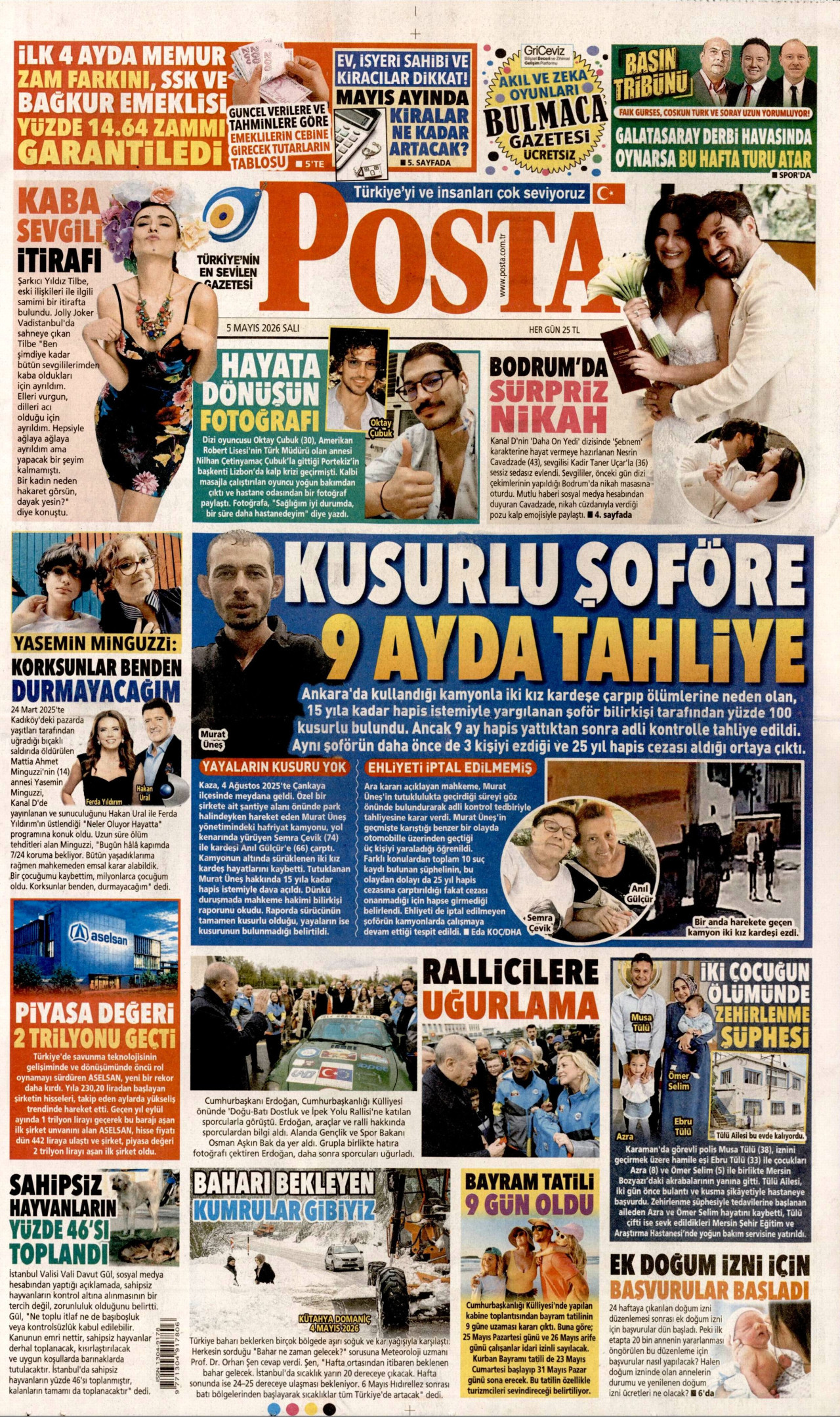 POSTA gazetesinin 5 Mayıs 2026 tarihli birinci sayfası