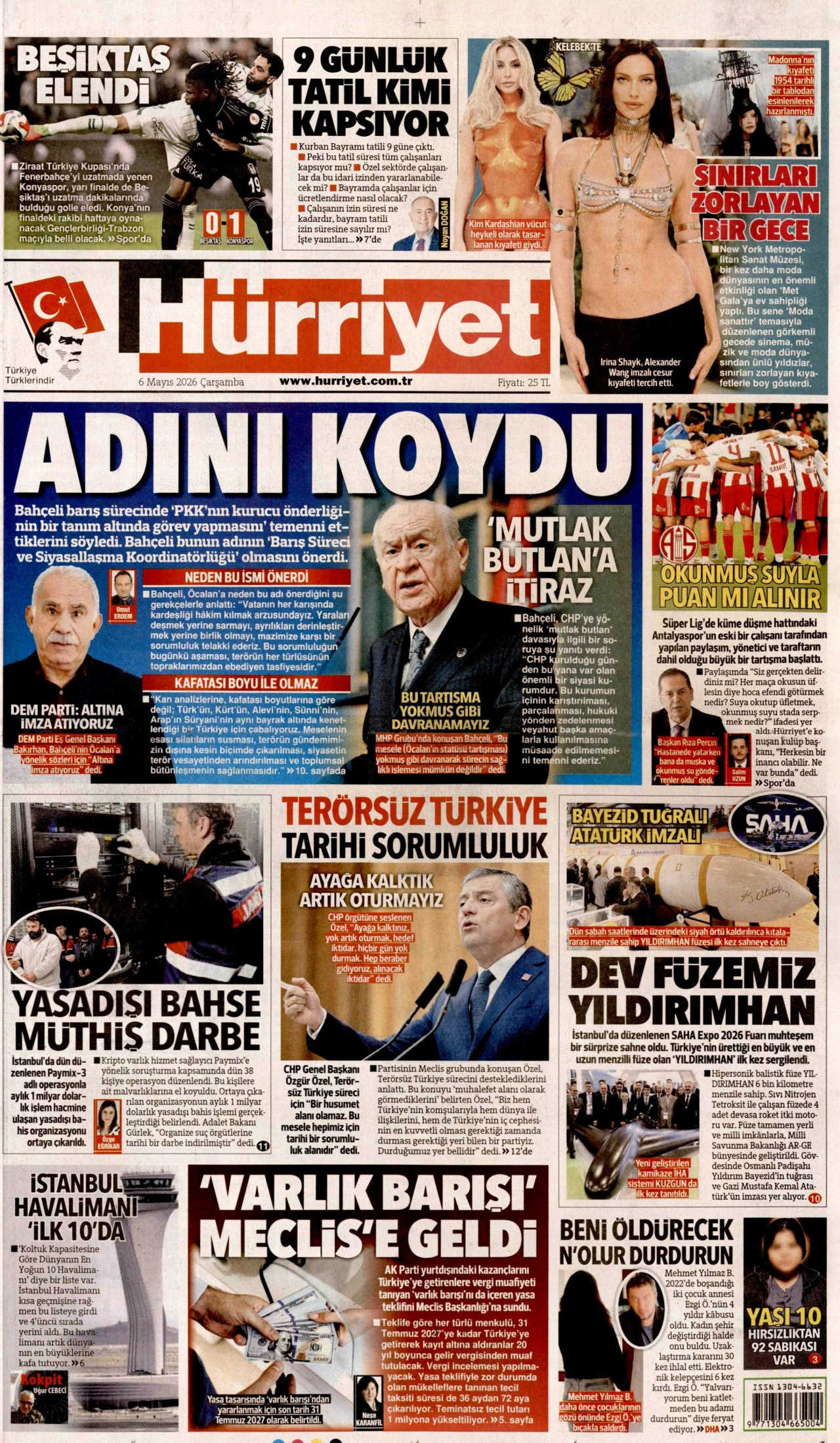 HÜRRİYET gazetesinin 6 Mayıs 2026 tarihli birinci sayfası