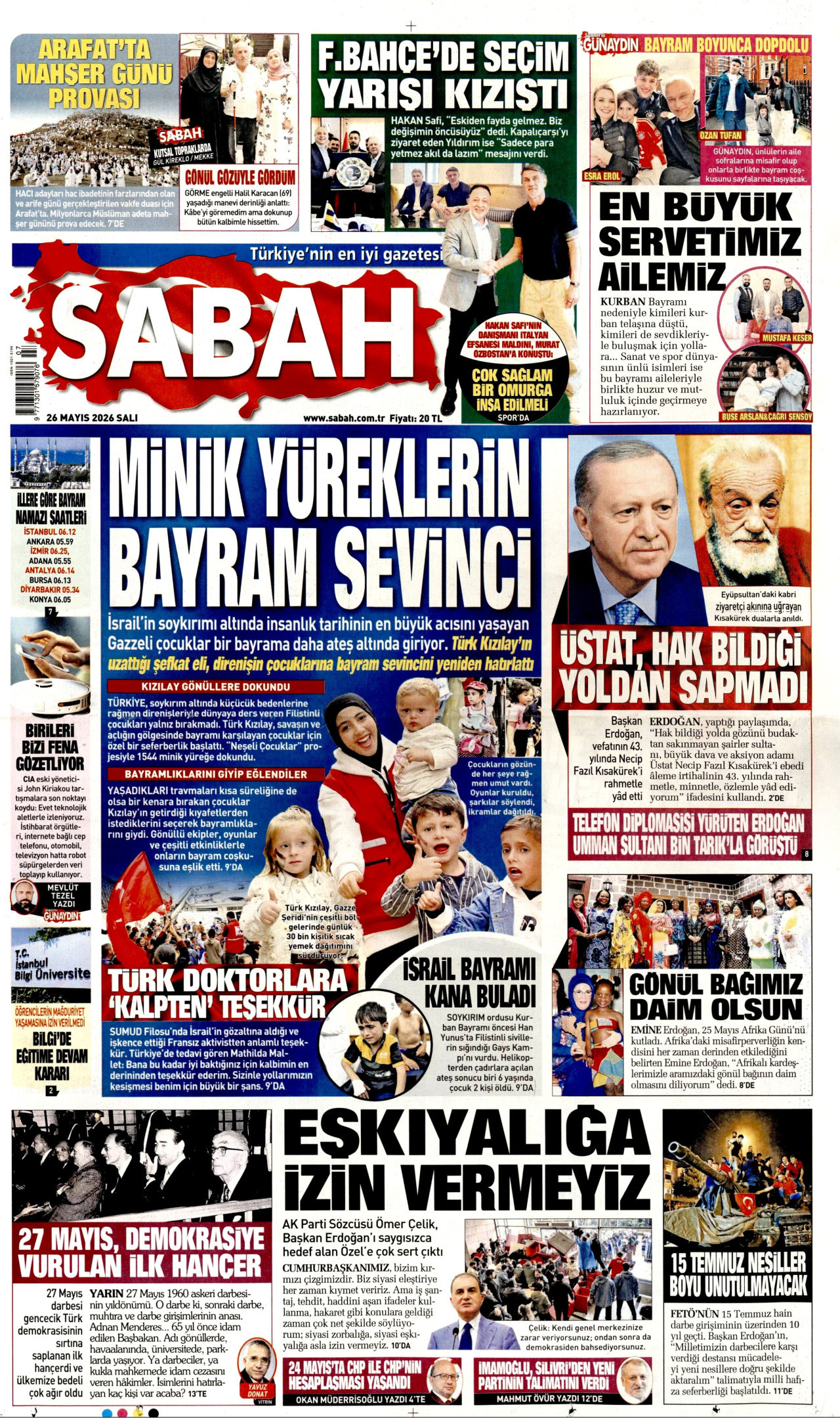 SABAH gazetesinin 26 Mayıs 2026 tarihli birinci sayfası
