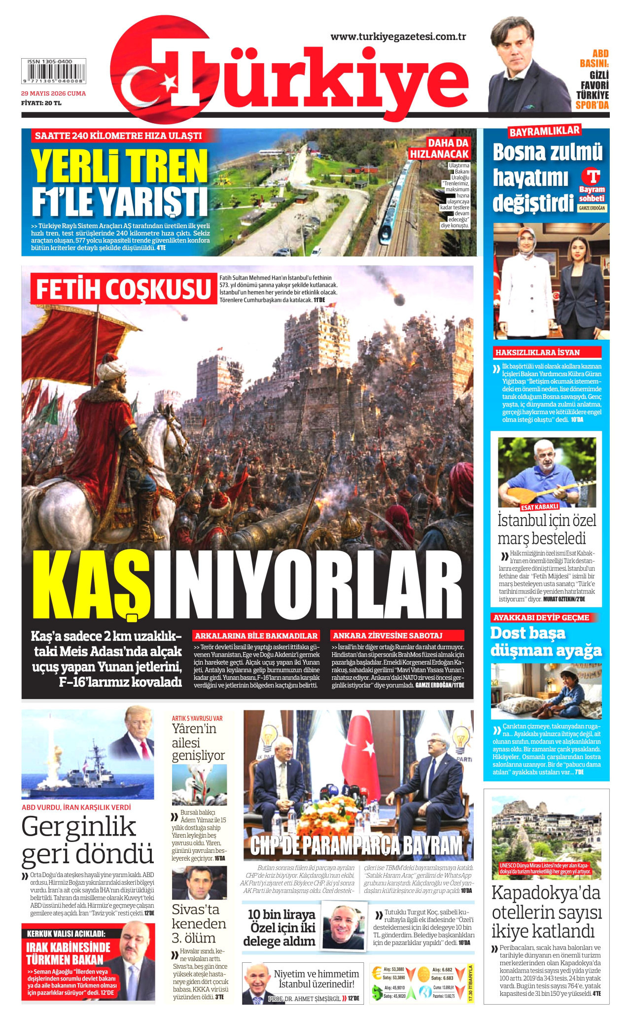 TÜRKİYE GAZETESİ gazetesinin 29 Mayıs 2026 tarihli birinci sayfası