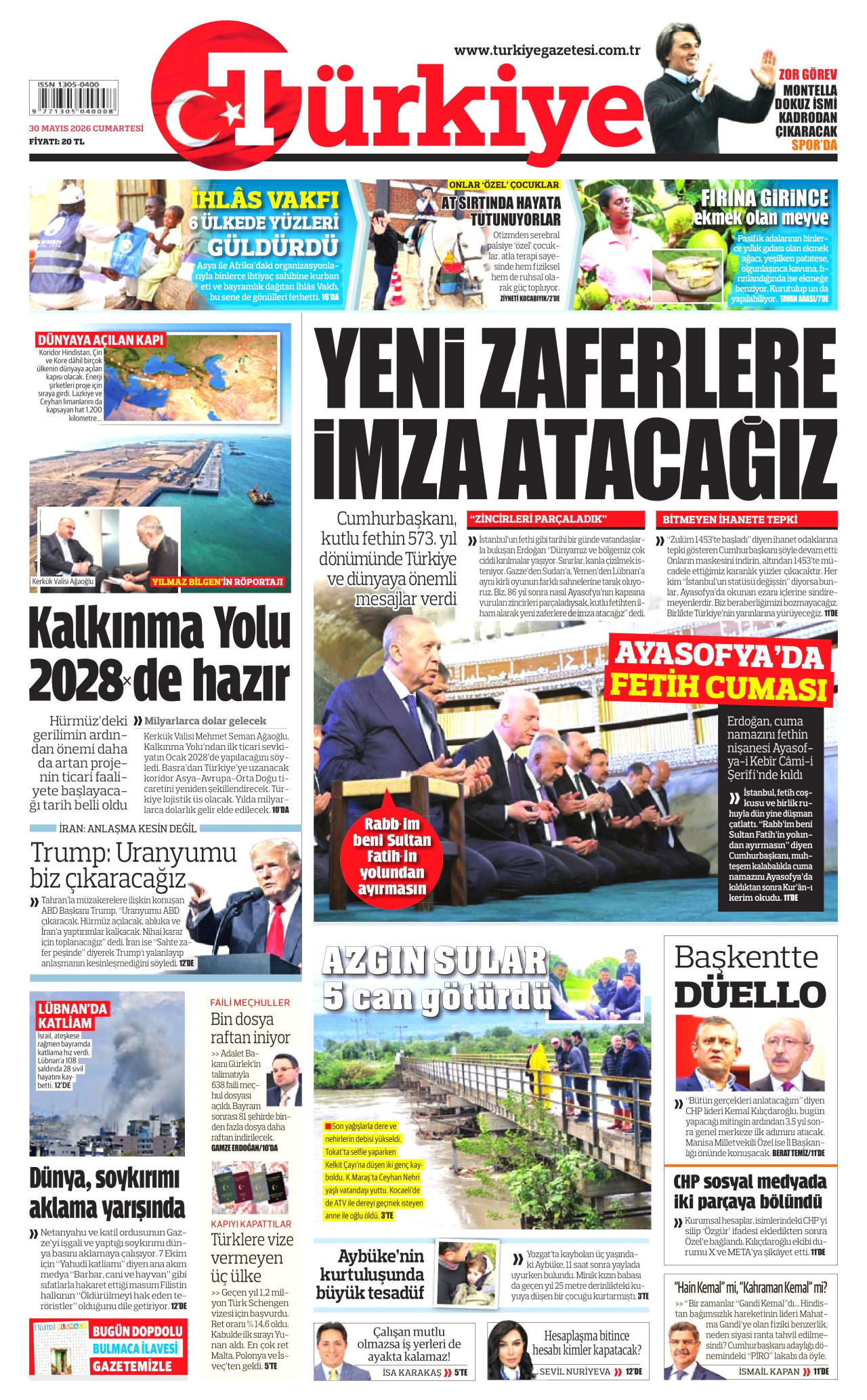 TÜRKİYE GAZETESİ gazetesinin 30 Mayıs 2026 tarihli birinci sayfası
