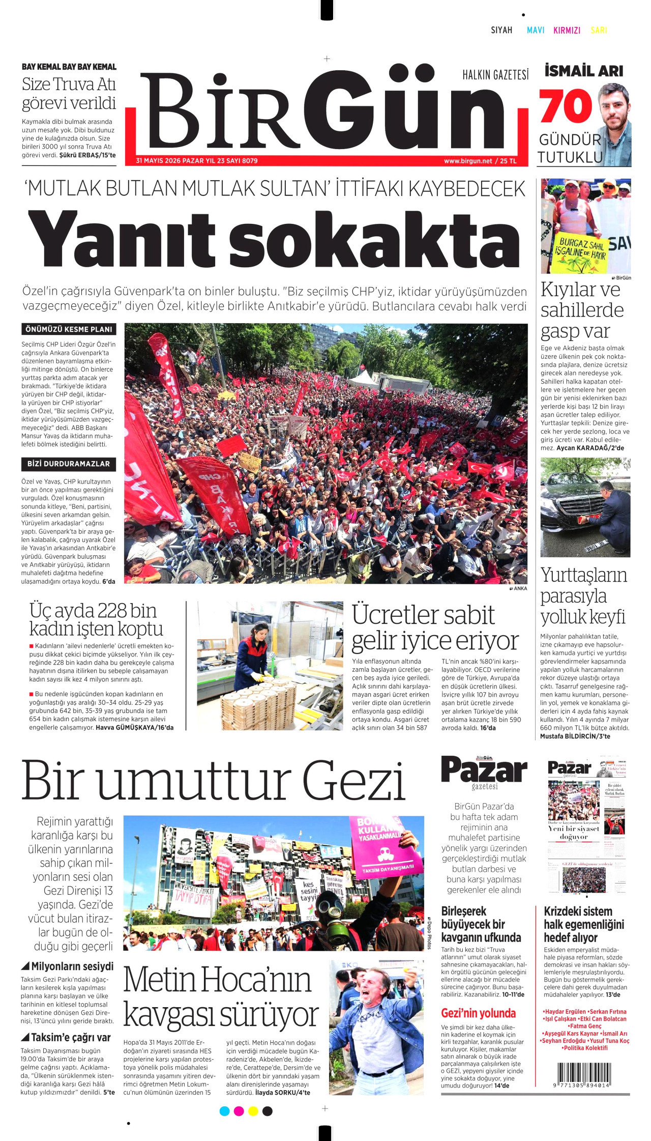 BİRGÜN gazetesinin 31 Mayıs 2026 tarihli birinci sayfası