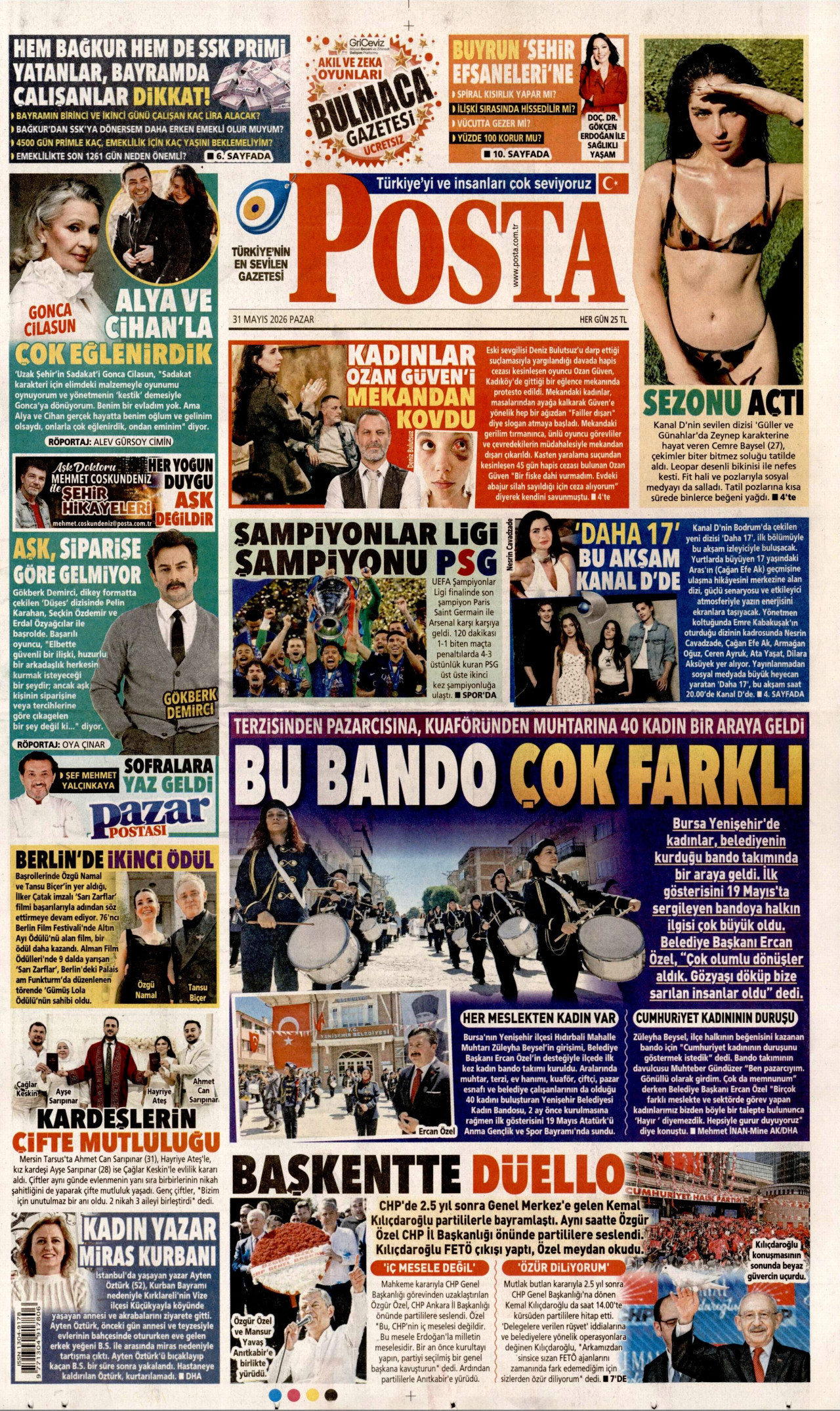 POSTA gazetesinin 31 Mayıs 2026 tarihli birinci sayfası