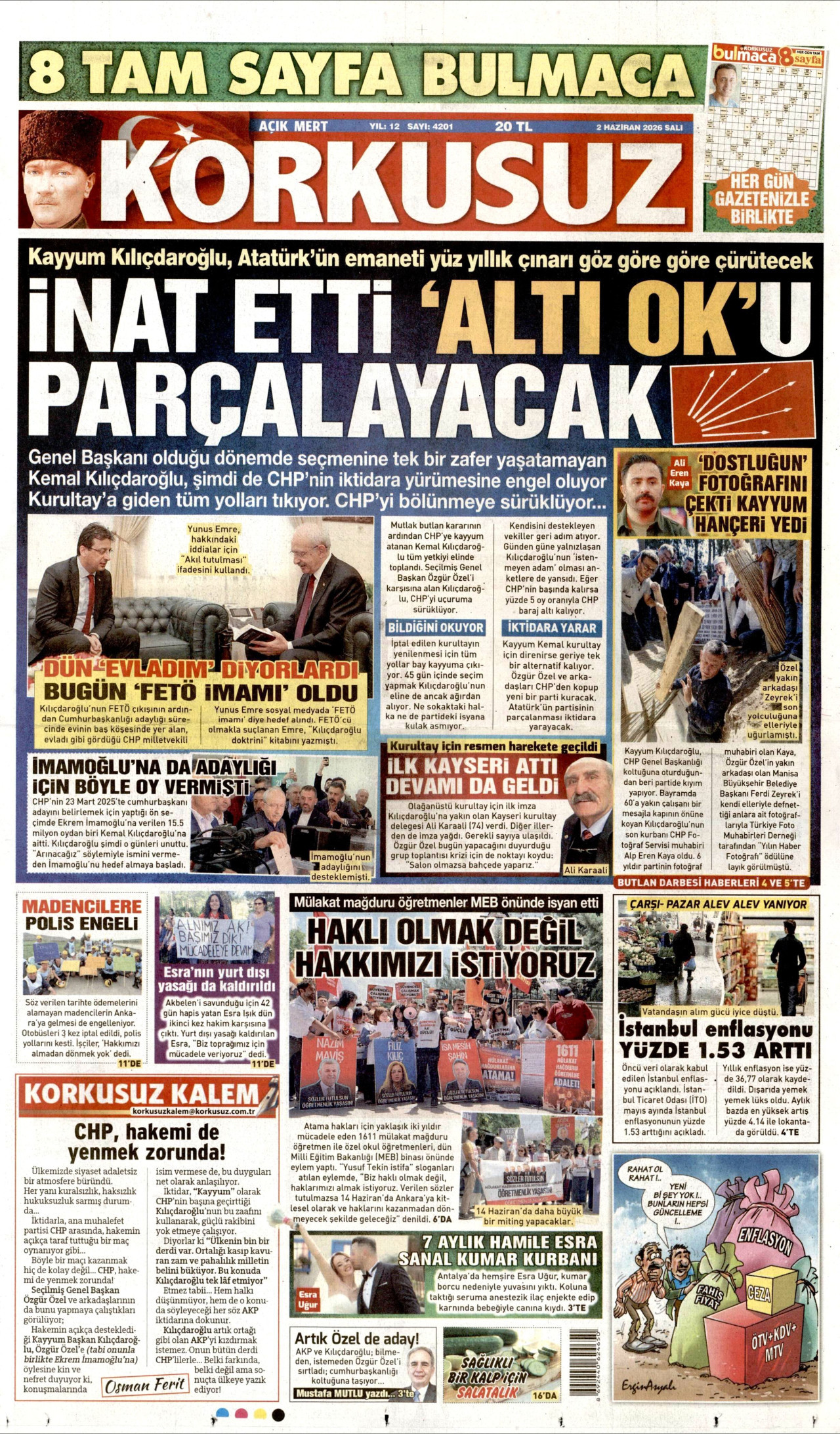 KORKUSUZ gazetesinin 2 Haziran 2026 tarihli birinci sayfası