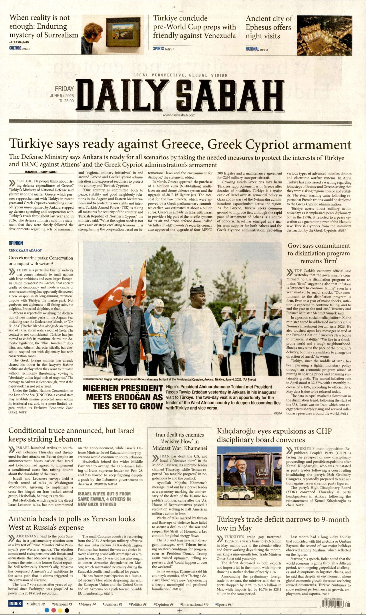 DAİLY SABAH gazetesinin 5 Haziran 2026 tarihli birinci sayfası