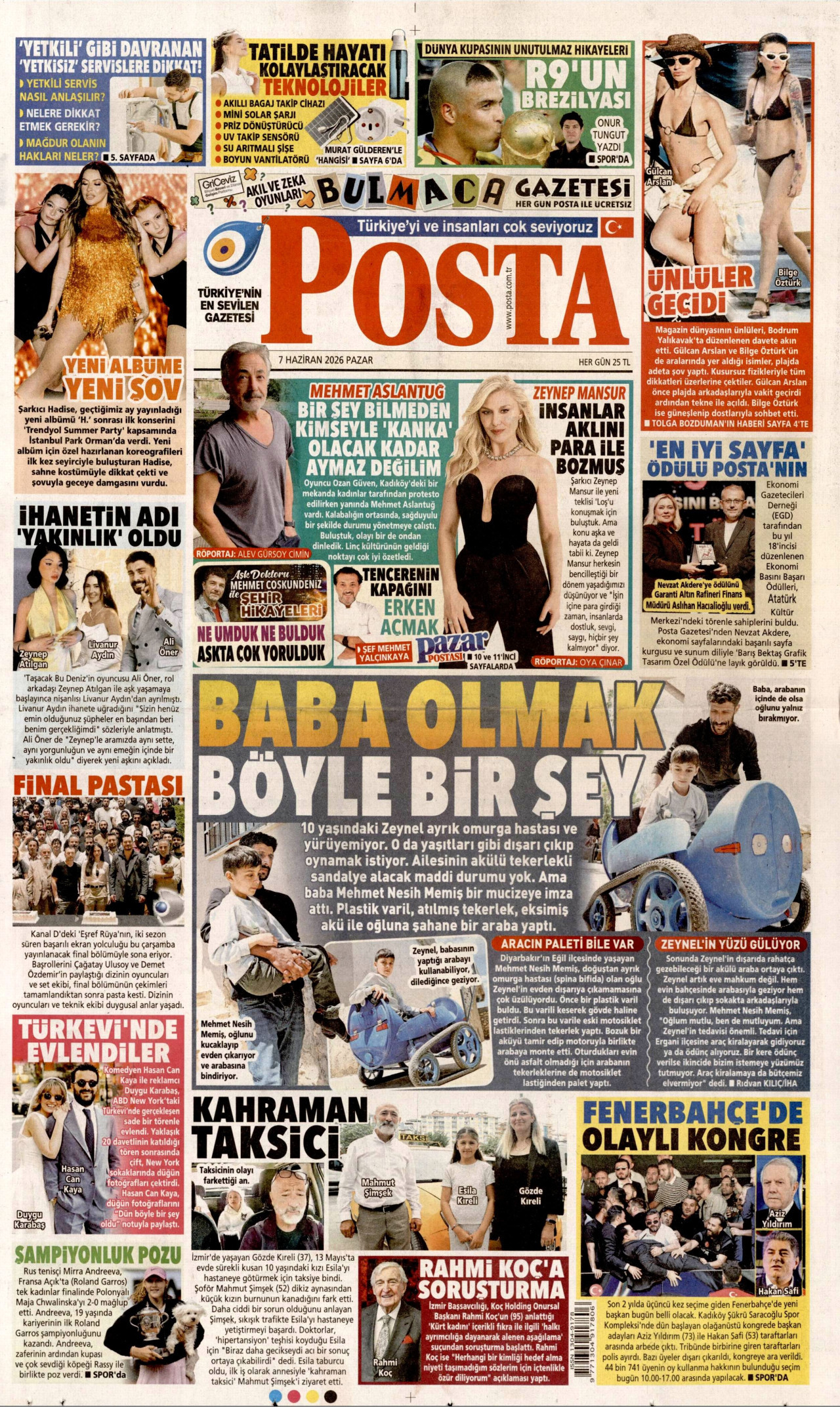 POSTA gazetesinin 7 Haziran 2026 tarihli birinci sayfası