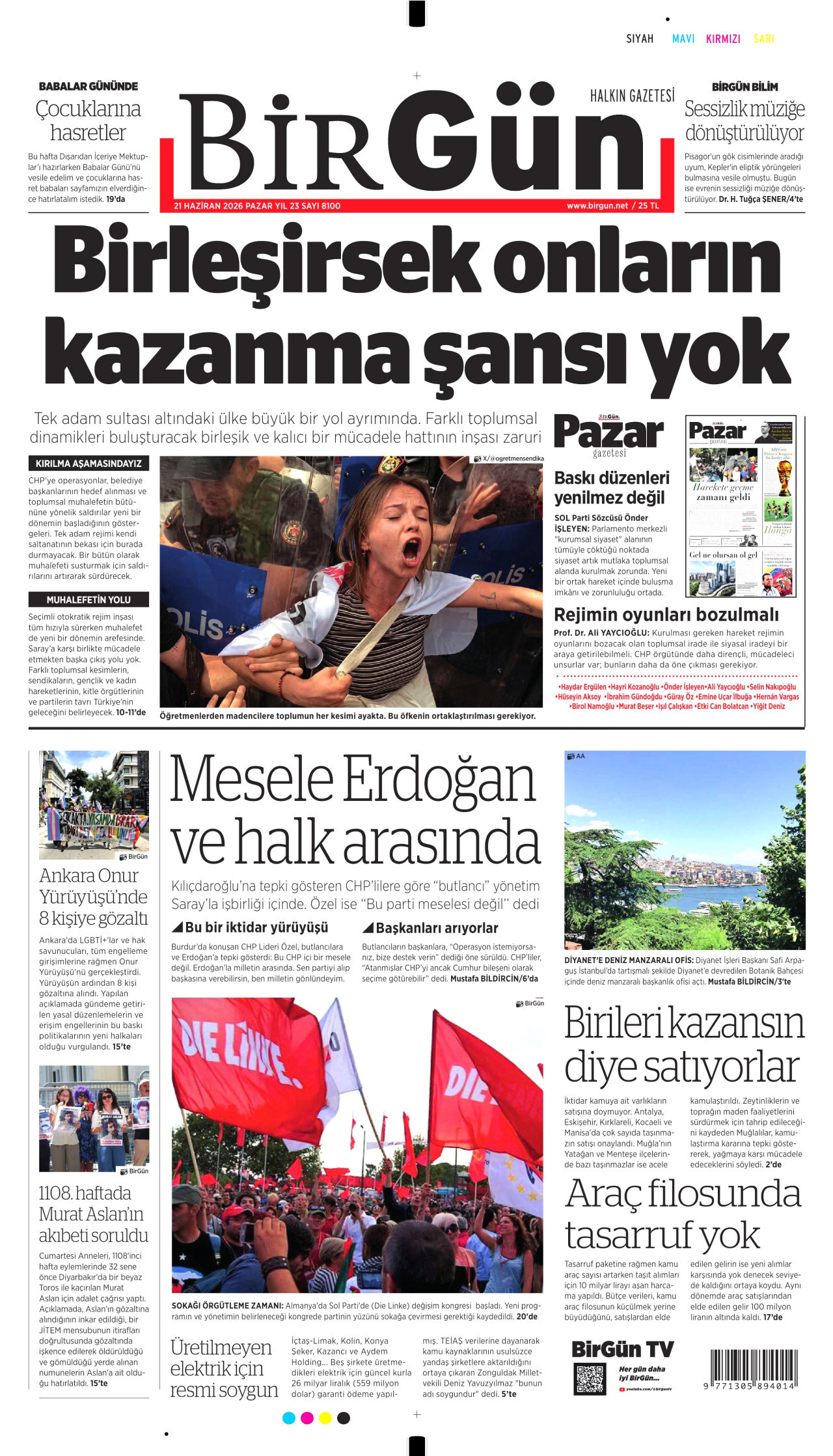 BİRGÜN gazetesinin 21 Haziran 2026 tarihli birinci sayfası