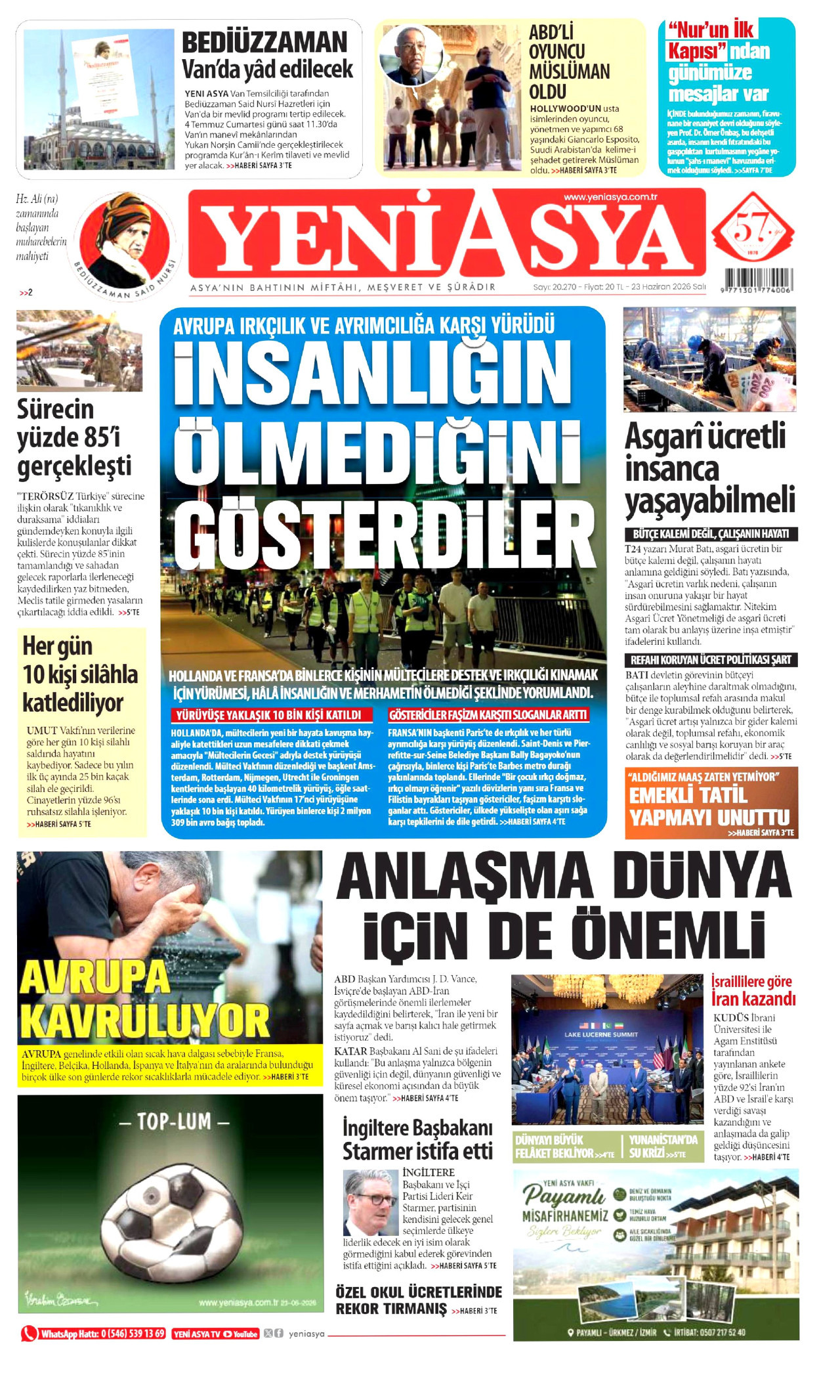 YENİ ASYA gazetesinin 23 Haziran 2026 tarihli birinci sayfası