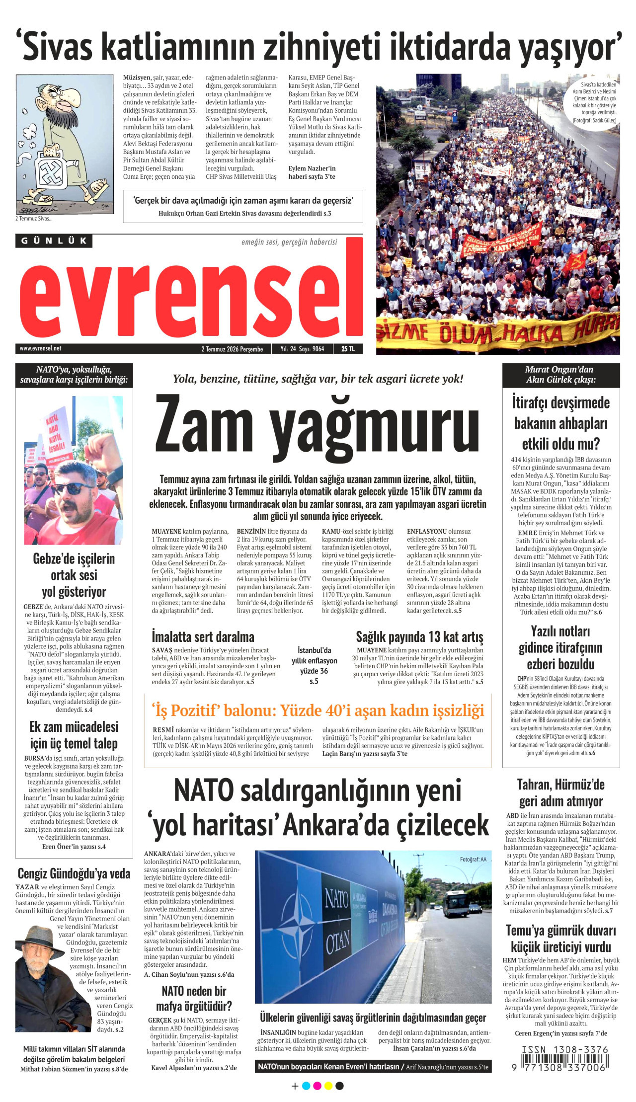EVRENSEL gazetesinin 2 Temmuz 2026 tarihli birinci sayfası